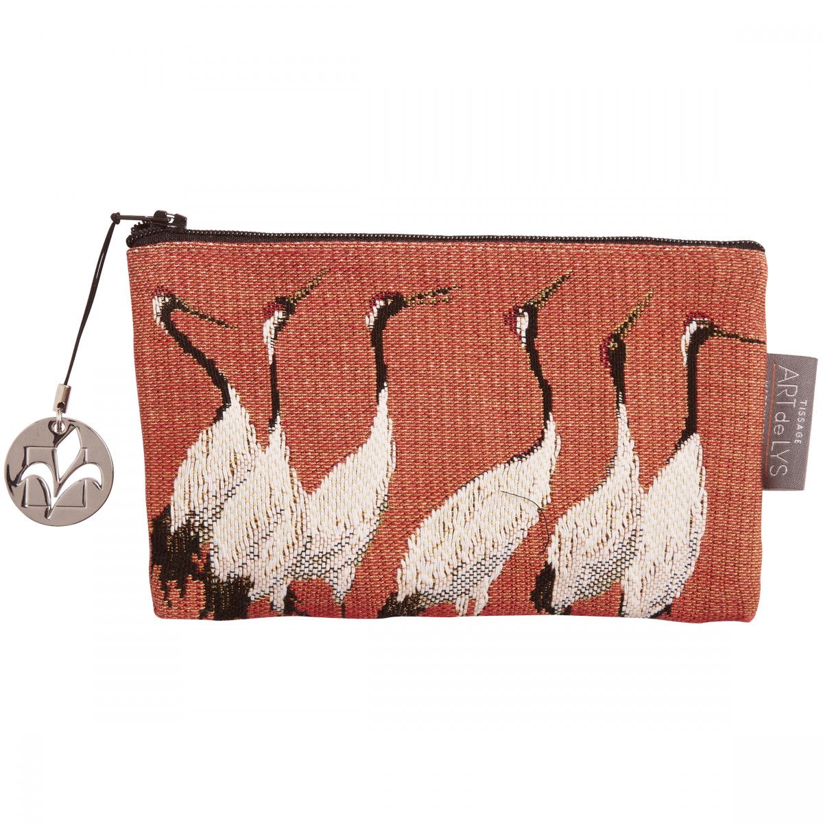 Pochette tapisserie grues blanches orange 11x17 Pochette tapisserie grues blanches orange 11x17
