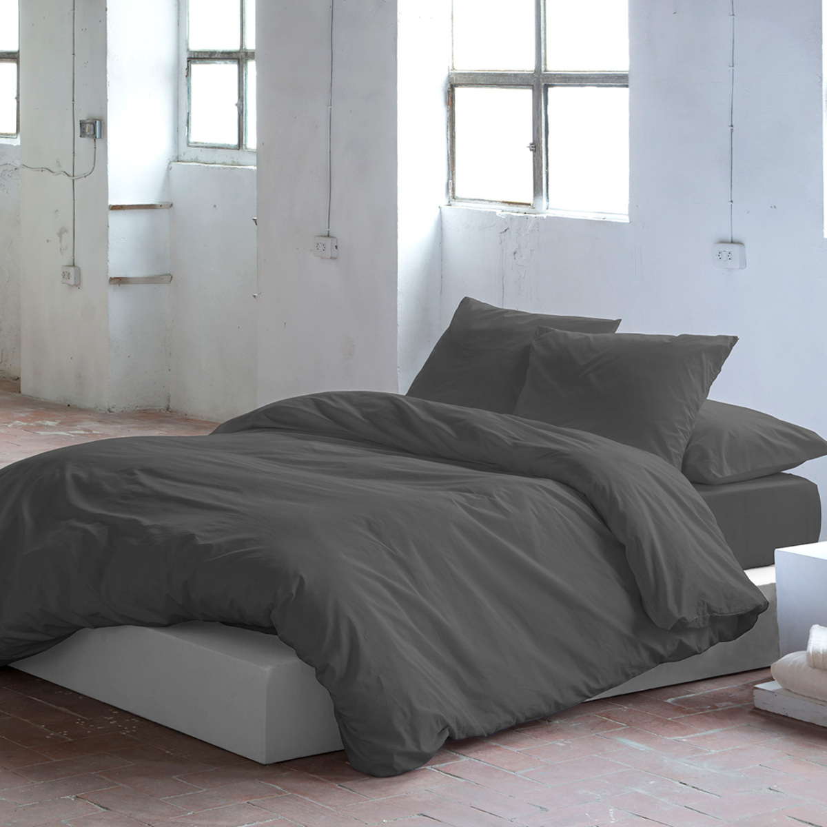 Housse de couette en coton anthracite 155x220 cm (photo) Housse de couette en coton anthracite 155x220 cm