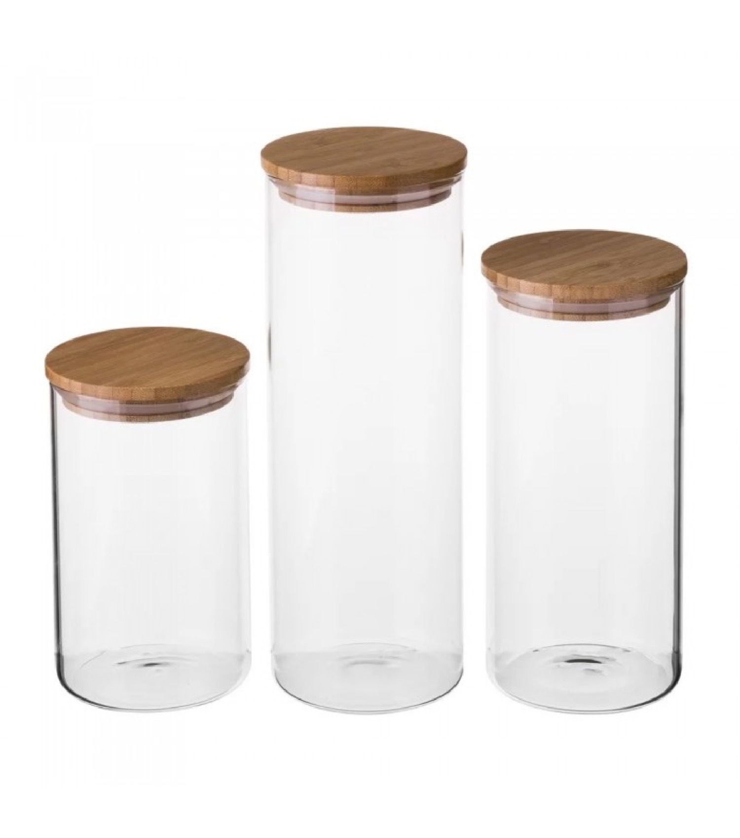 Set de 3 bocaux de cuisine en verre avec bouchon bambou