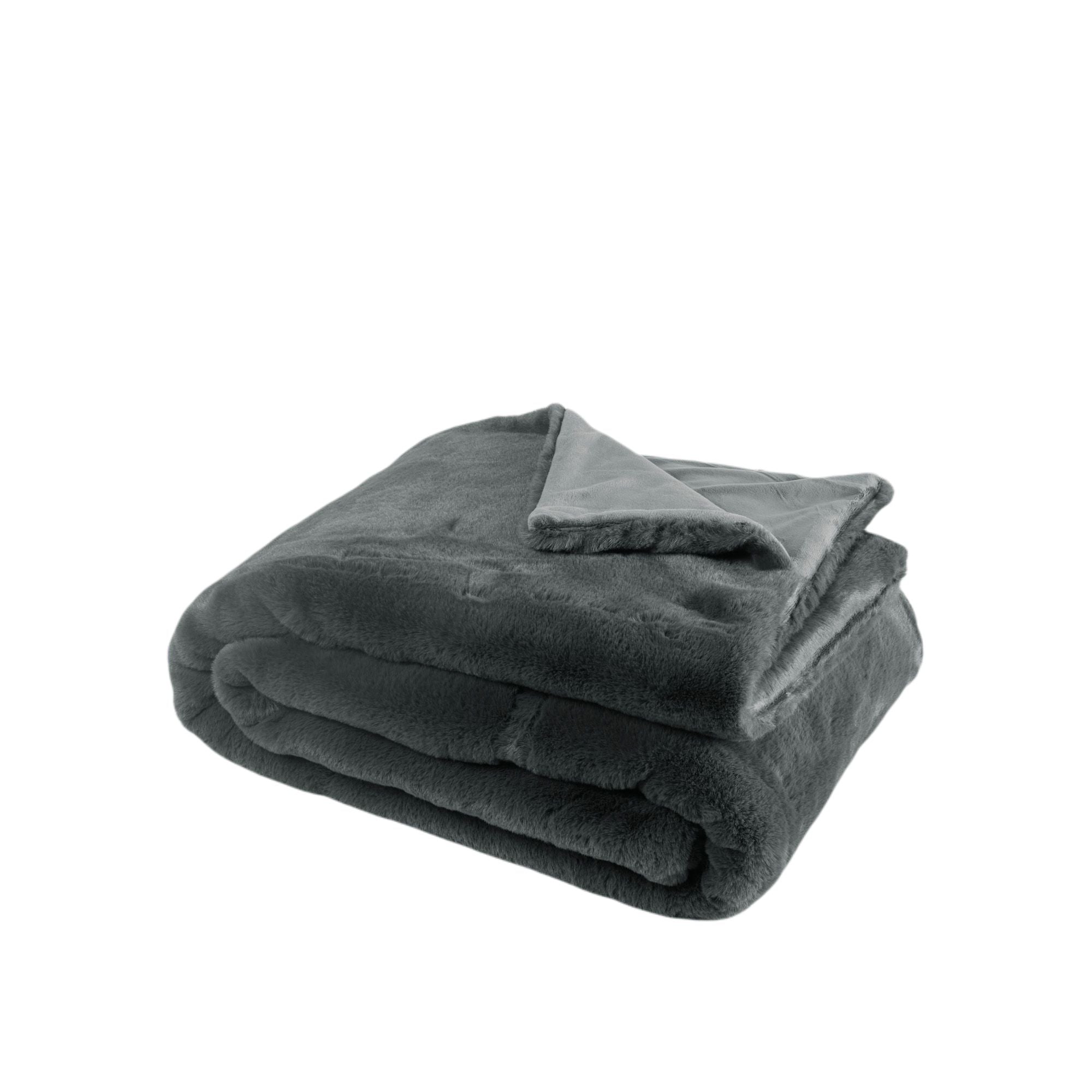 plaid gris ombre en fausse fourrure (uni cocooning) - 140x200 cm