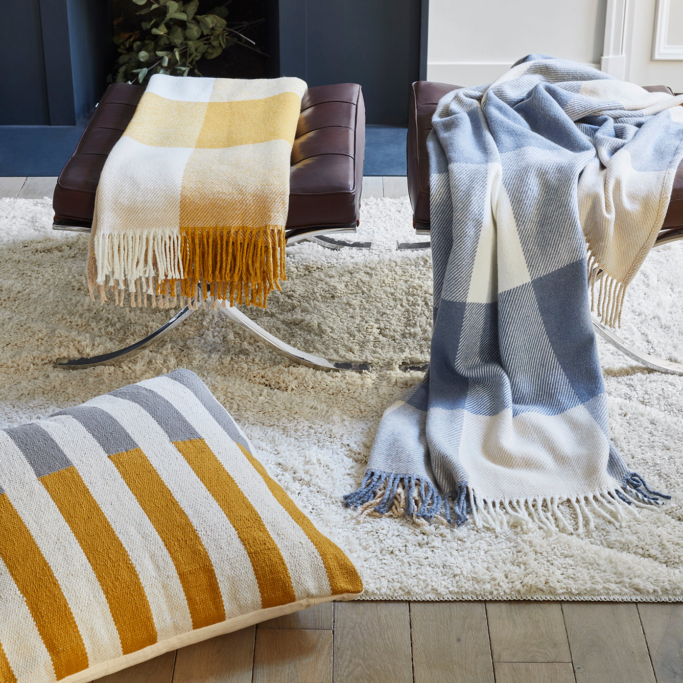 Plaid LIVIA 127x200 cm Jaune et beige (photo) Plaid LIVIA 127x200 cm Jaune et beige