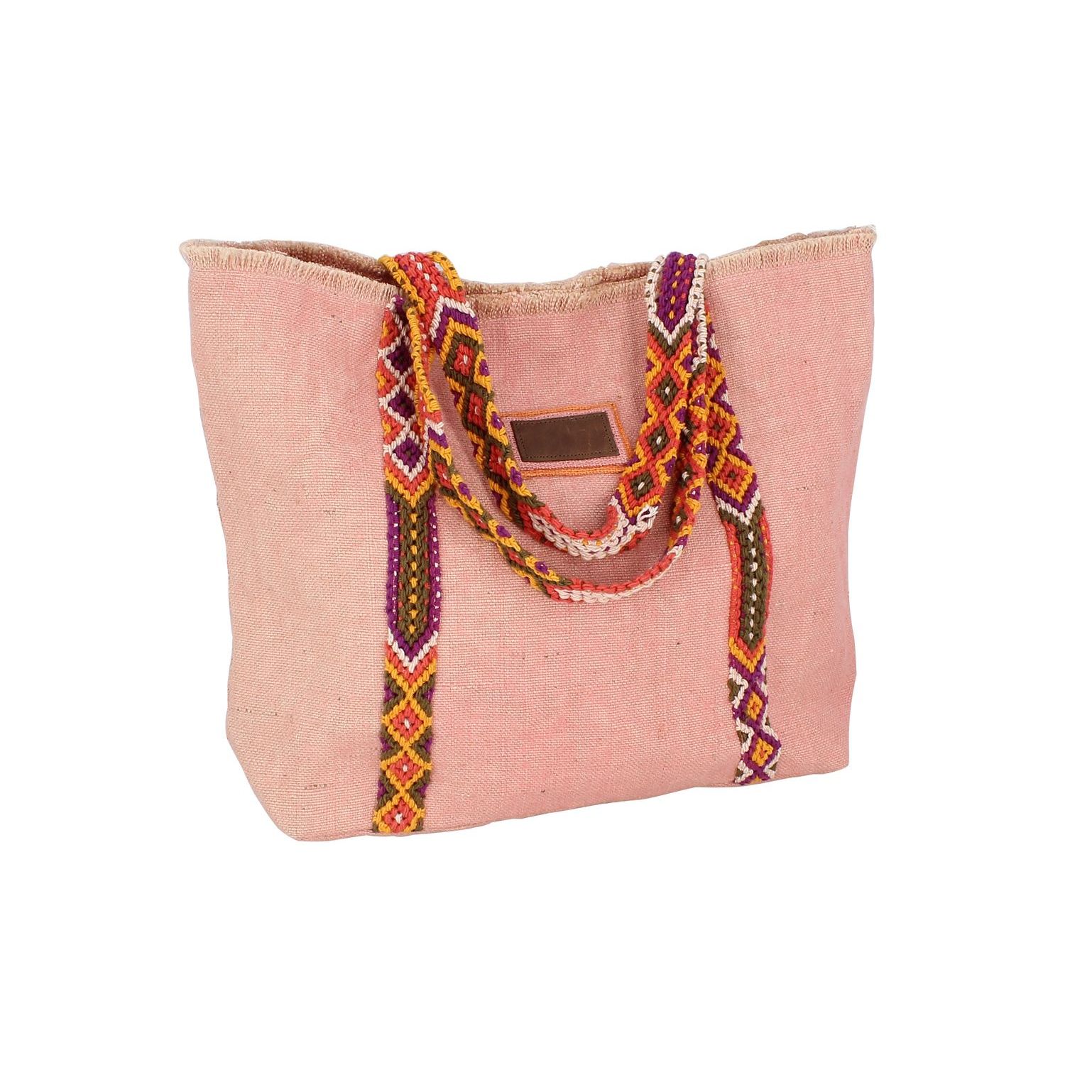 Sac cabas rose en jute frangé (photo) Sac cabas rose en jute frangé