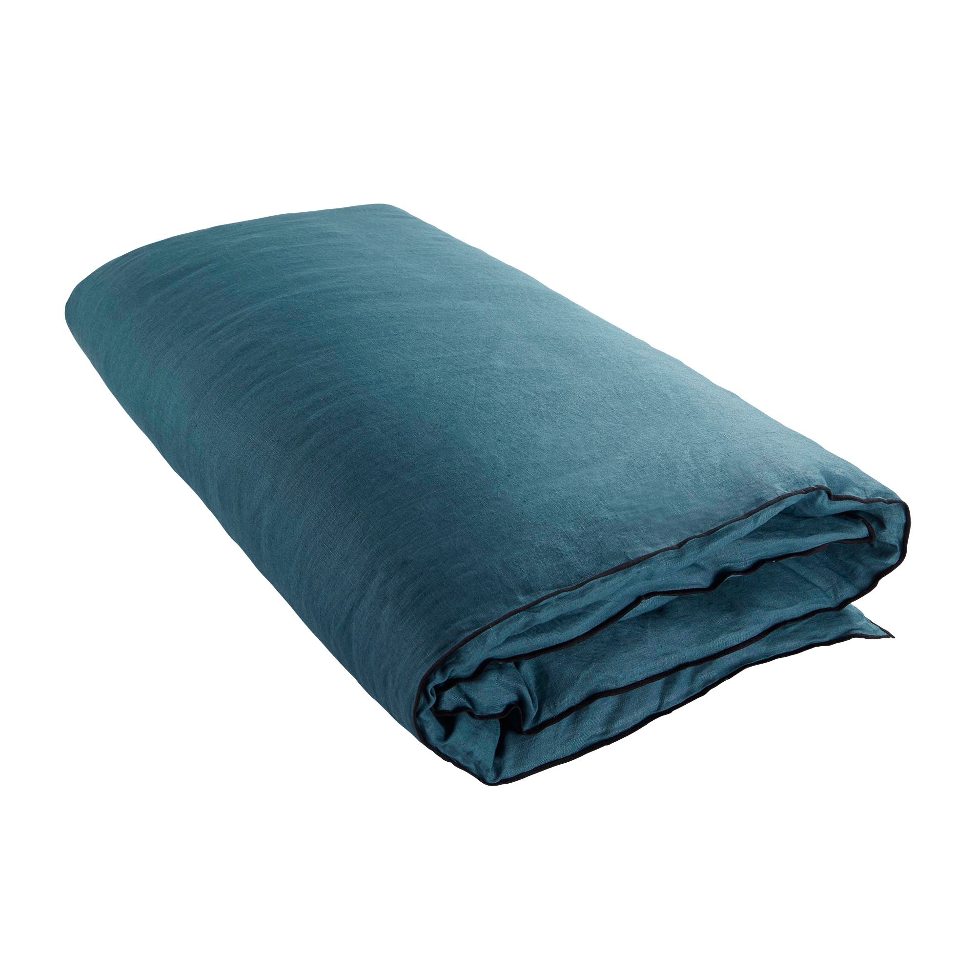 Housse de bout de lit 90x200 cm Bleu vert et bourdon noir en Lin Housse de bout de lit 90x200 cm Bleu vert et bourdon noir en Lin