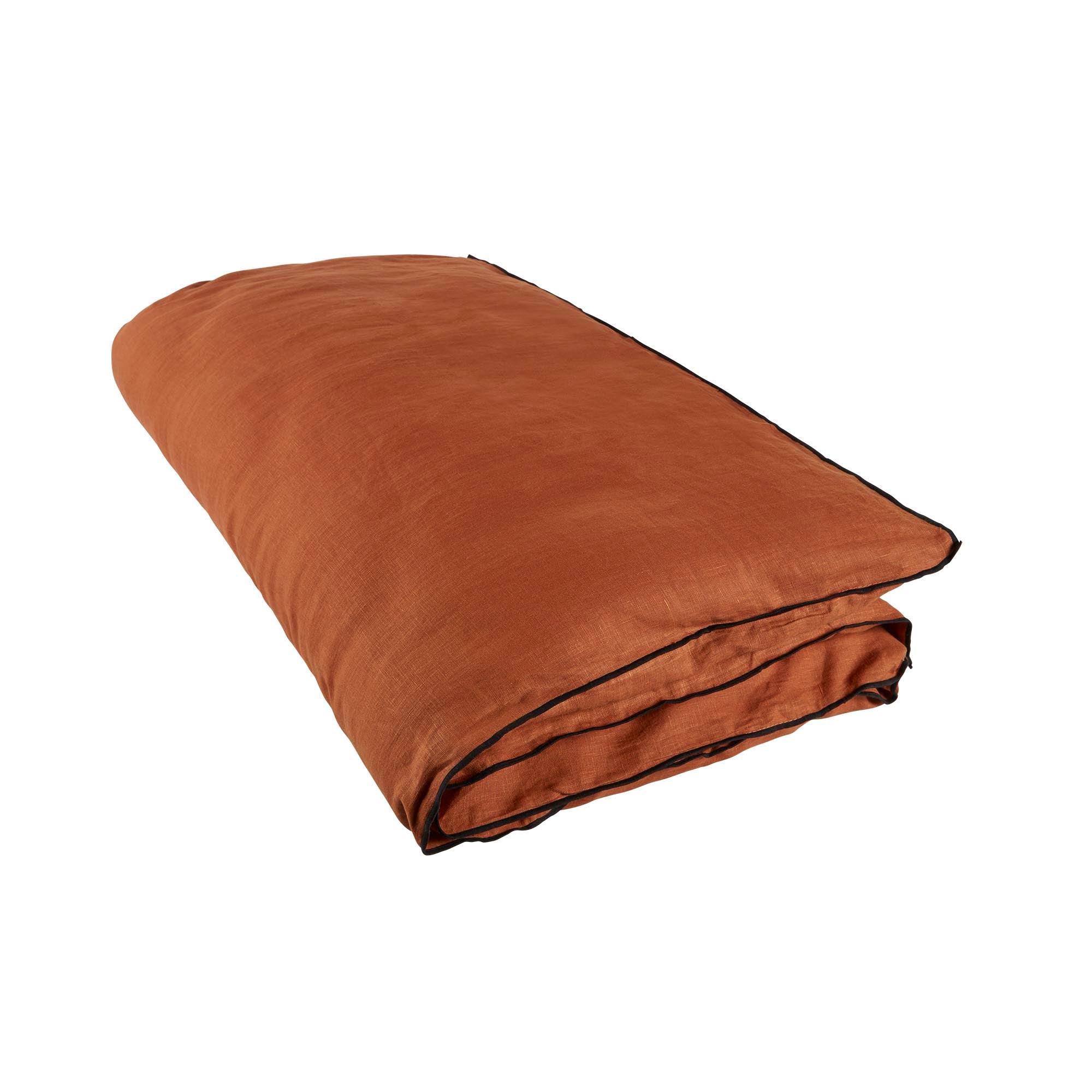 Housse de bout de lit 90x200 cm Terracotta et bourdon noir en Lin Housse de bout de lit 90x200 cm Terracotta et bourdon noir en Lin