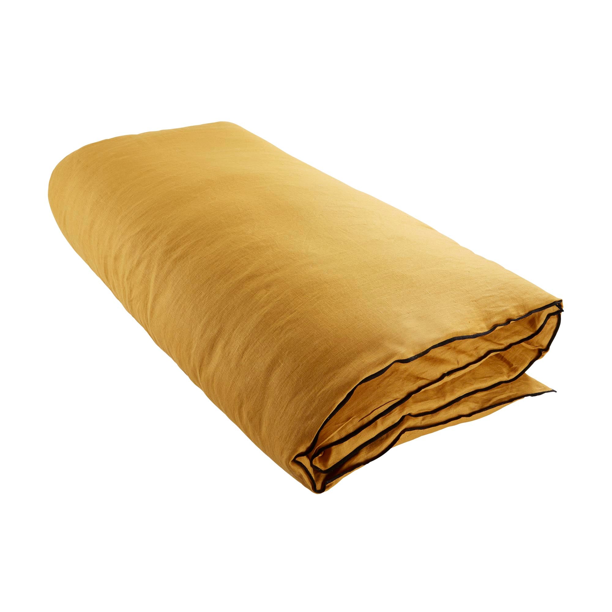 Housse de bout de lit 90x200 cm Jaune ocre et bourdon noir en Lin Housse de bout de lit 90x200 cm Jaune ocre et bourdon noir en Lin