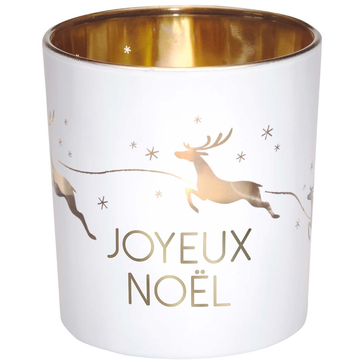Photophore en verre blanc et or joyeux Noël Photophore en verre blanc et or joyeux Noël