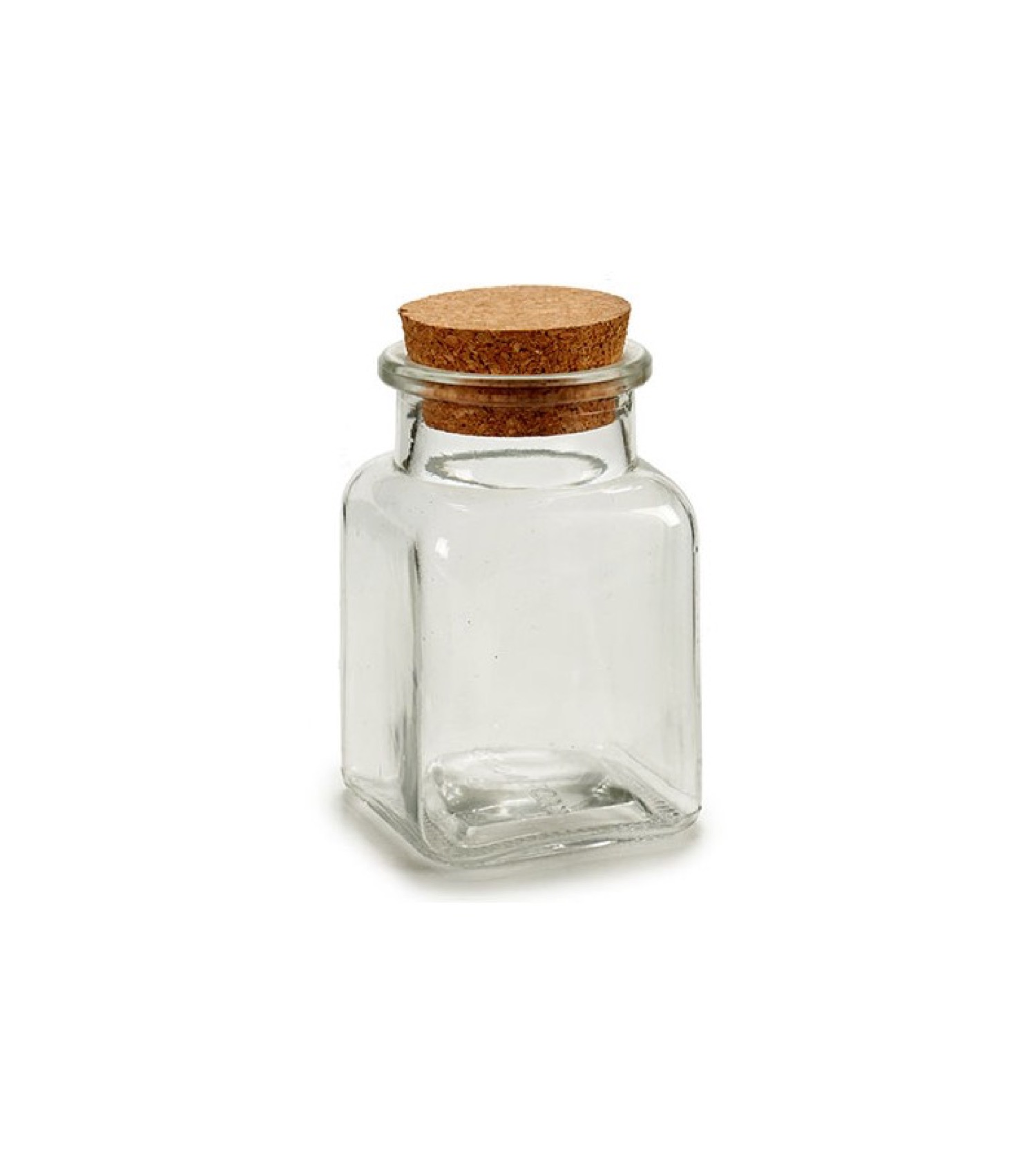 Pot à épices carré en verre couvercle liège 5.5x5.5x9