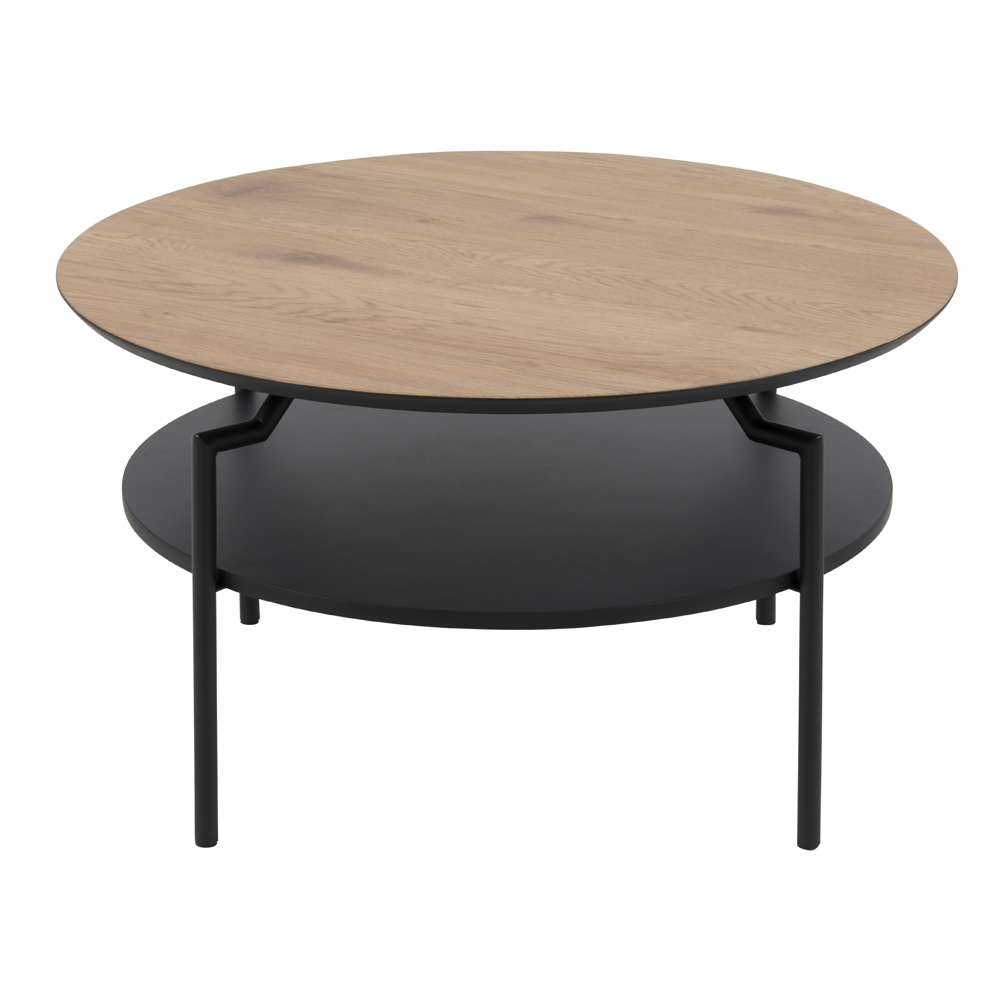 Table de café 80 cm pieds en métal noir chêne Table de café 80 cm pieds en métal noir chêne