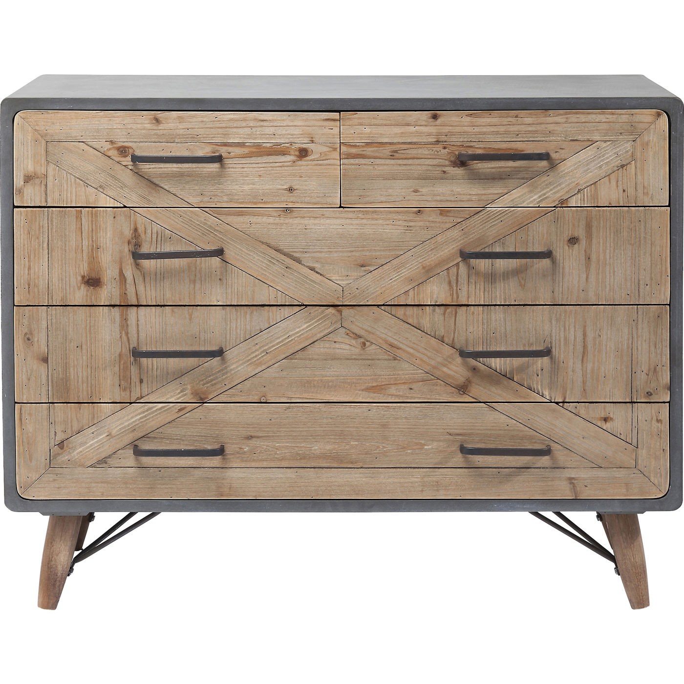 Commode 5 tiroirs en bois imitation béton gris