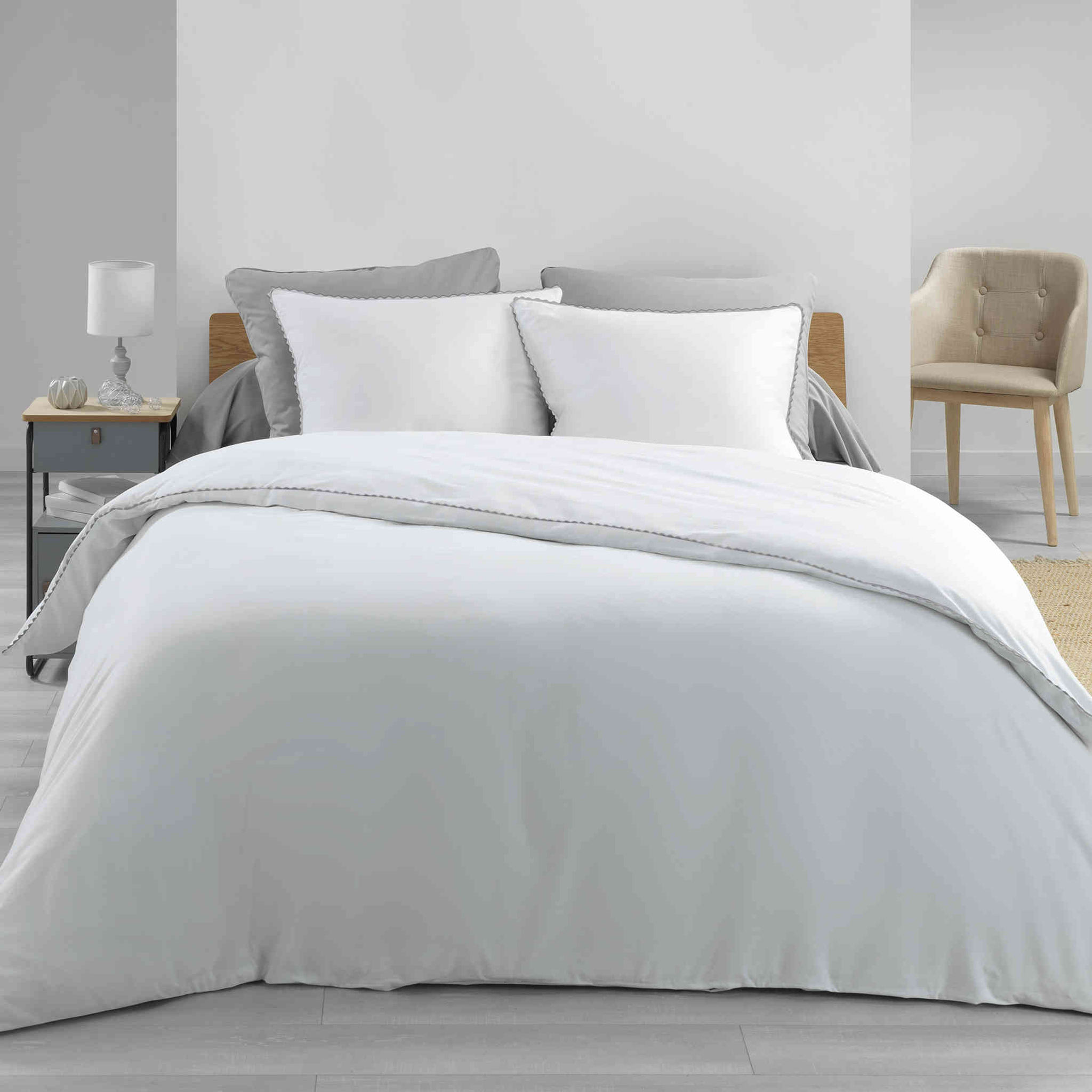 Parure de lit percale louméa blanc/gris 240x220 cm