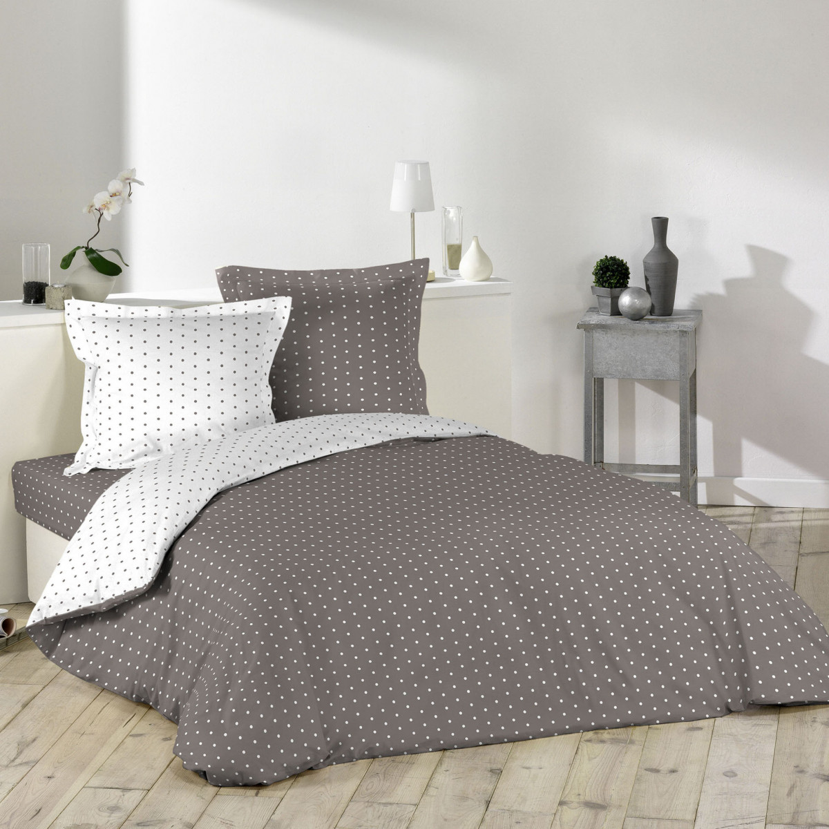 Housse de couette pixa taupe et blanc 240x220 cm