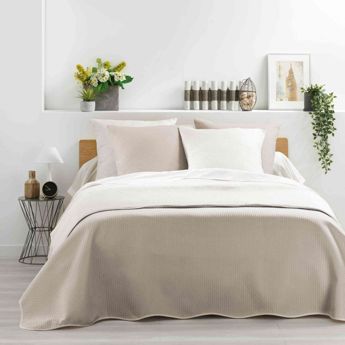 Couvrelit matelassé meyline lin 240x220 cm 2 housses de coussin