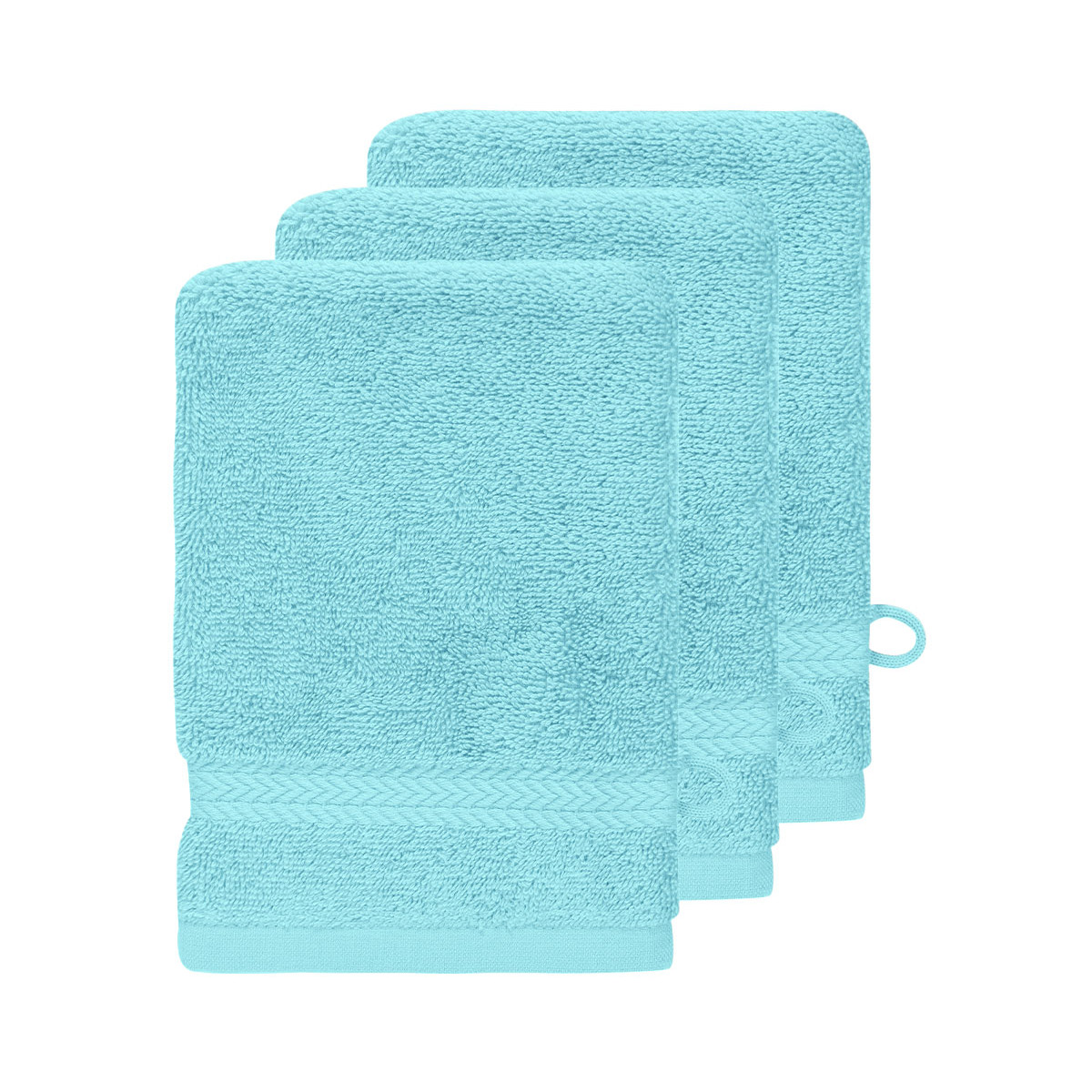 lot de 3 gants de toilette 550 g/m²  bleu turquoise 16x22 cm