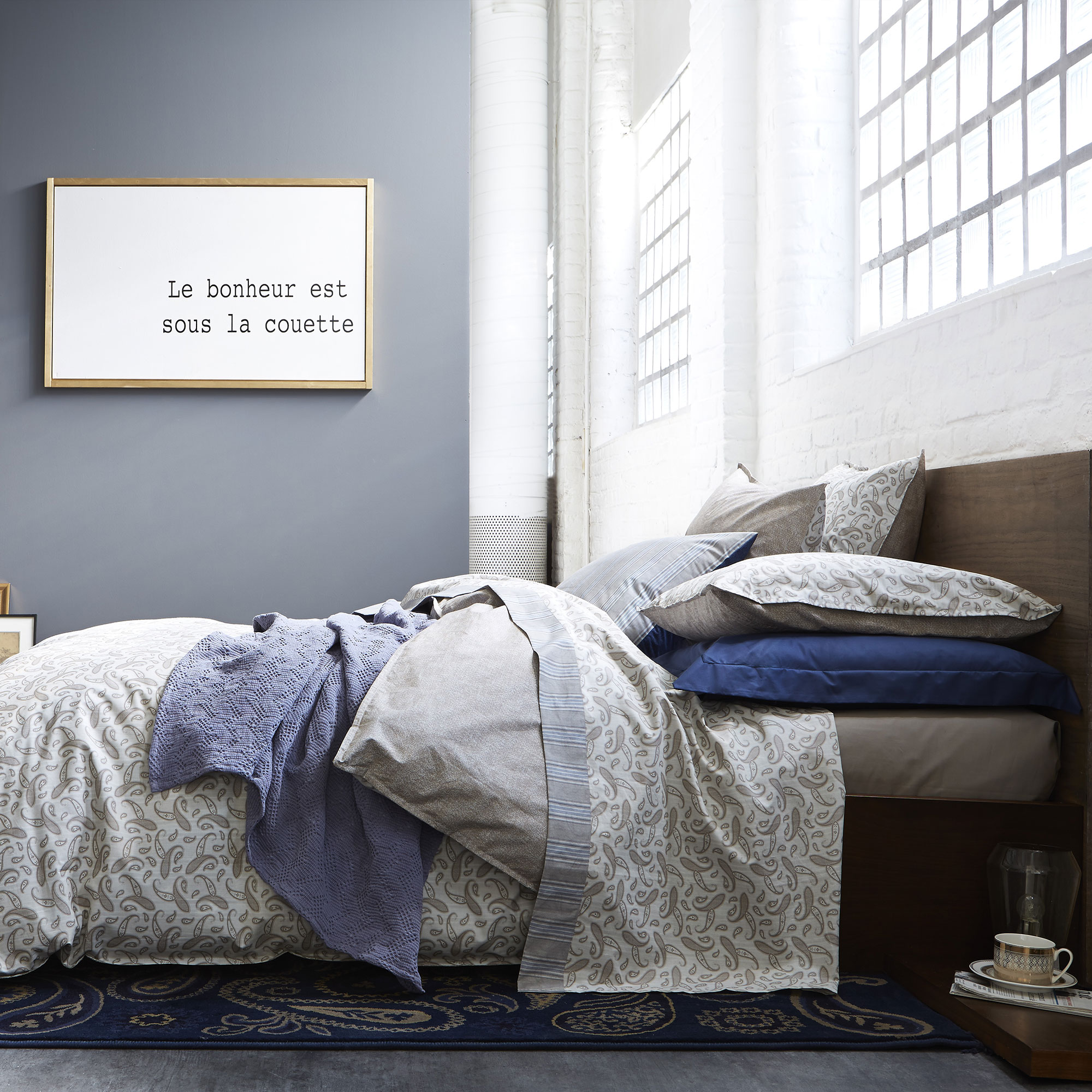 Housse de couette imprimée en coton gris 240x220 Housse de couette imprimée en coton gris 240x220