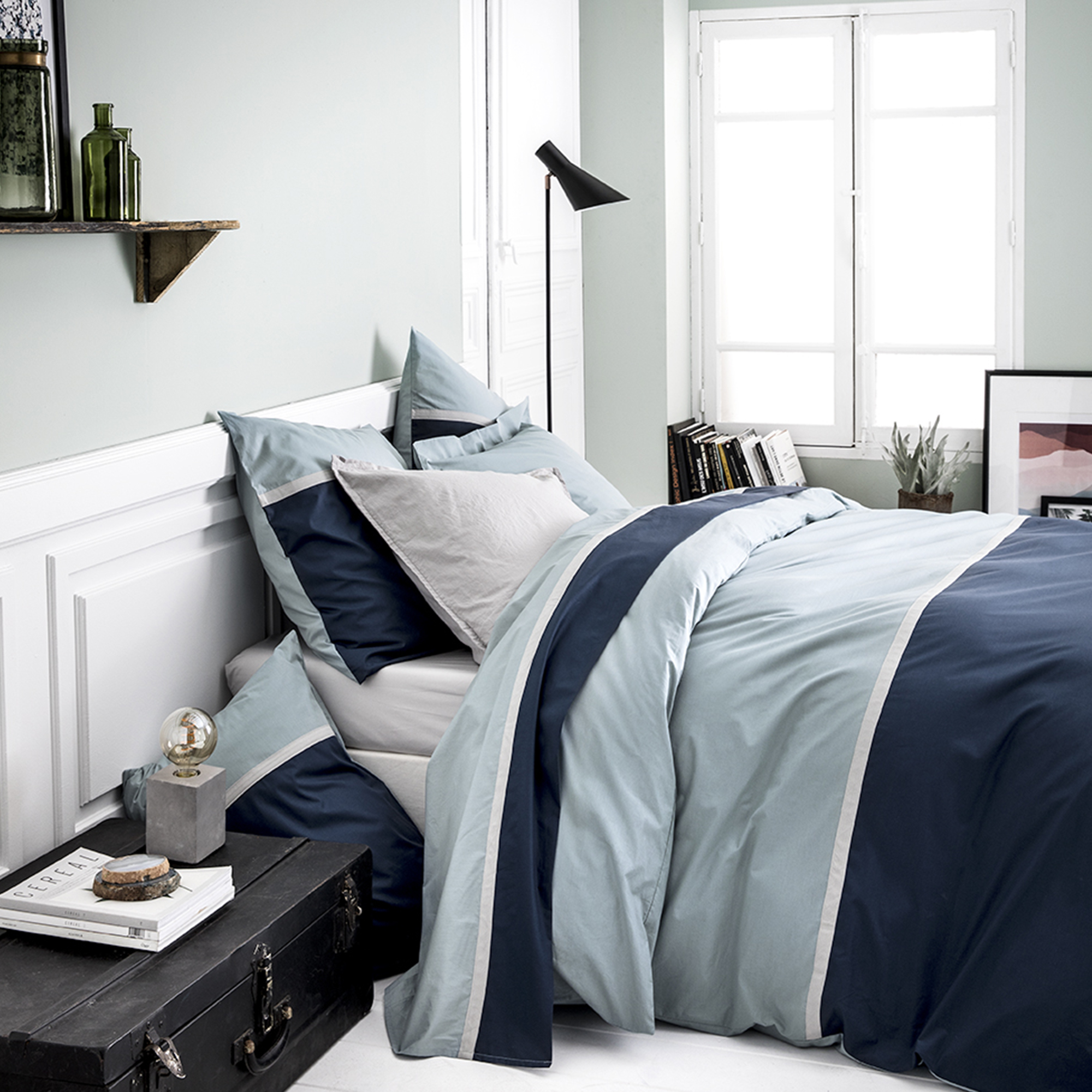 Housse de couette bicolore en coton bleu 140x200 Housse de couette bicolore en coton bleu 140x200