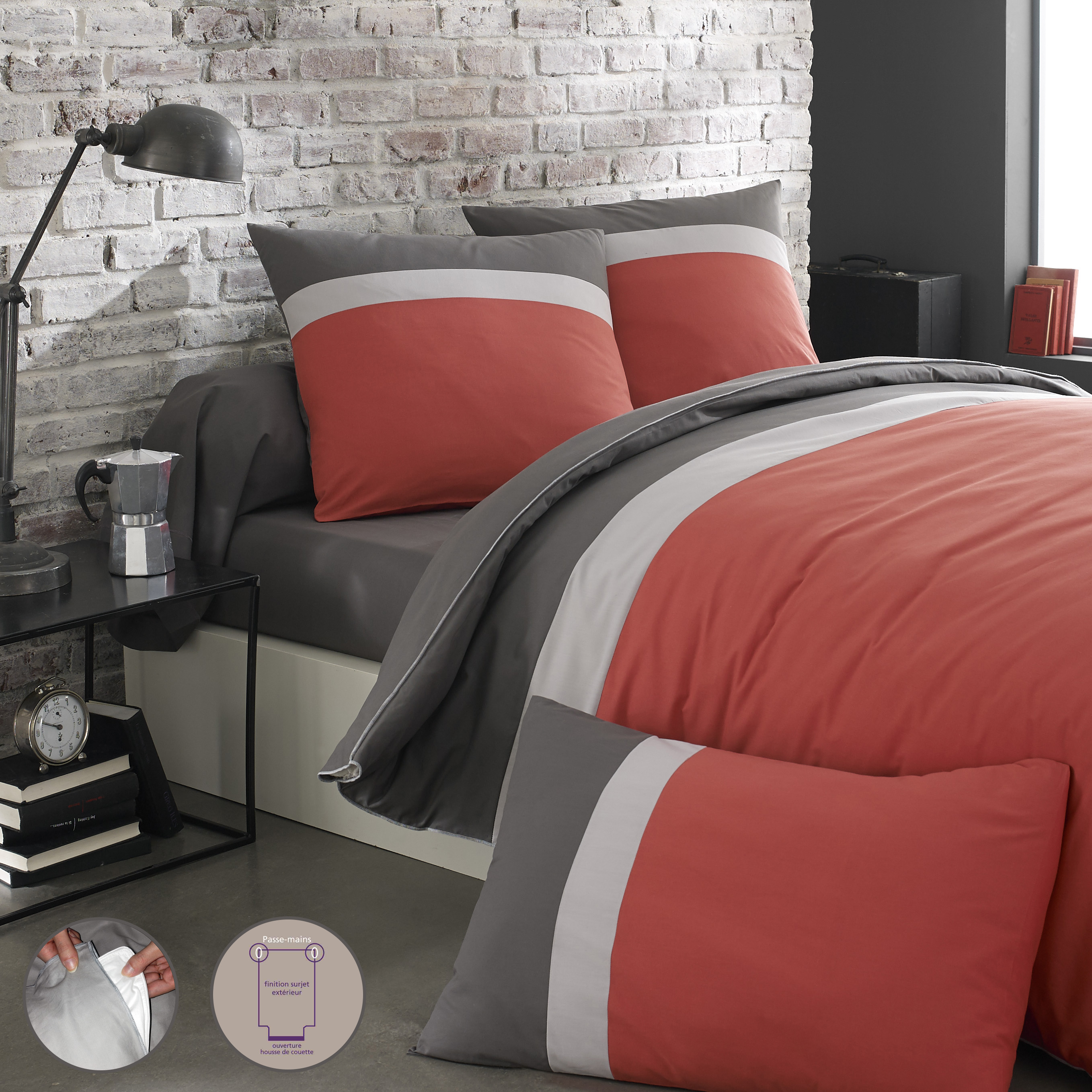 Housse de couette bicolore en coton 260 x 240 Housse de couette bicolore en coton 260 x 240