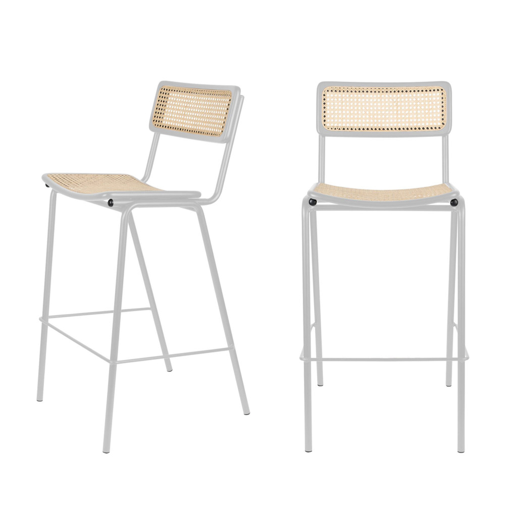 2 tabourets de bar en cannage 77cm gris clair 2 tabourets de bar en cannage 77cm gris clair