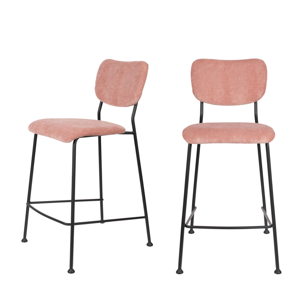 2 tabourets de bar en velours côtelé 65cm rose 2 tabourets de bar en velours côtelé 65cm rose