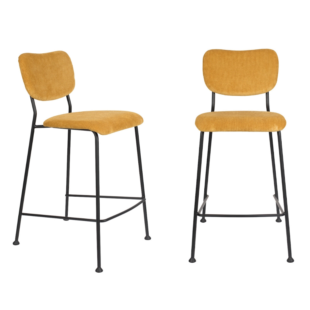 2 tabourets de bar en velours 65cm jaune moutarde 2 tabourets de bar en velours 65cm jaune moutarde