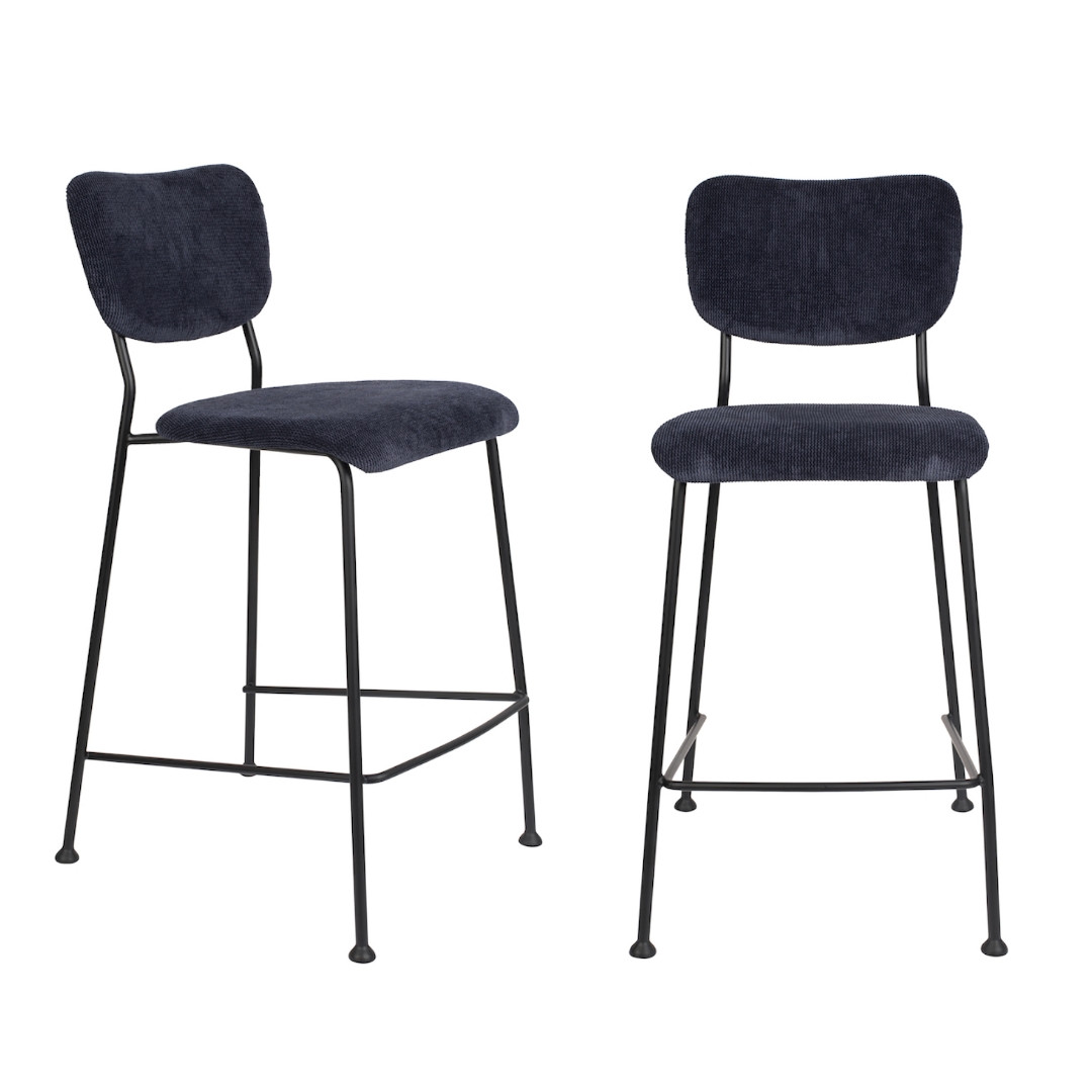 2 tabourets de bar velours côtelé 65cm bleu foncé 2 tabourets de bar velours côtelé 65cm bleu foncé