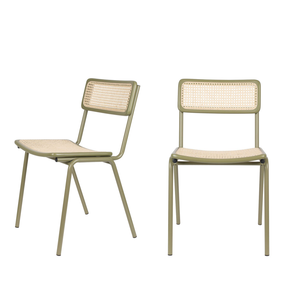 2 chaises en cannage vert de gris 2 chaises en cannage vert de gris