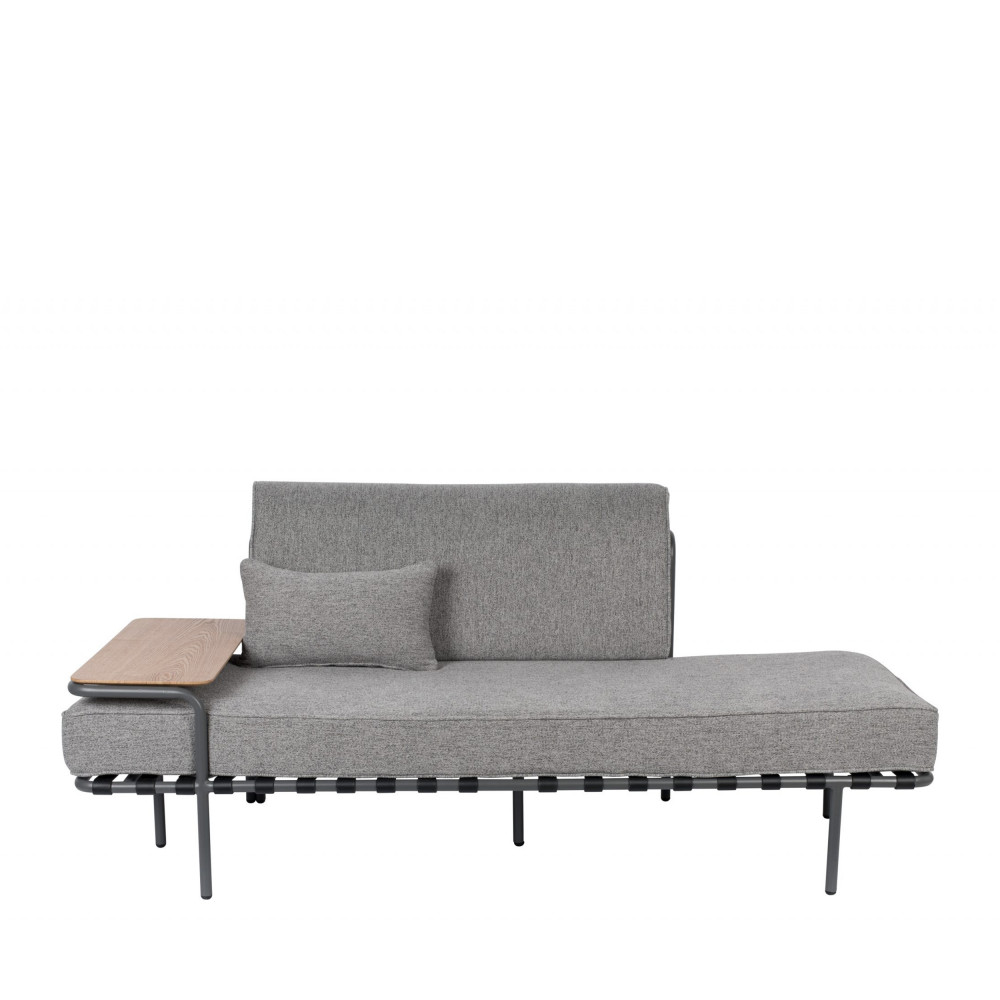 Méridienne en tissu gris avec tablette en bois Méridienne en tissu gris avec tablette en bois