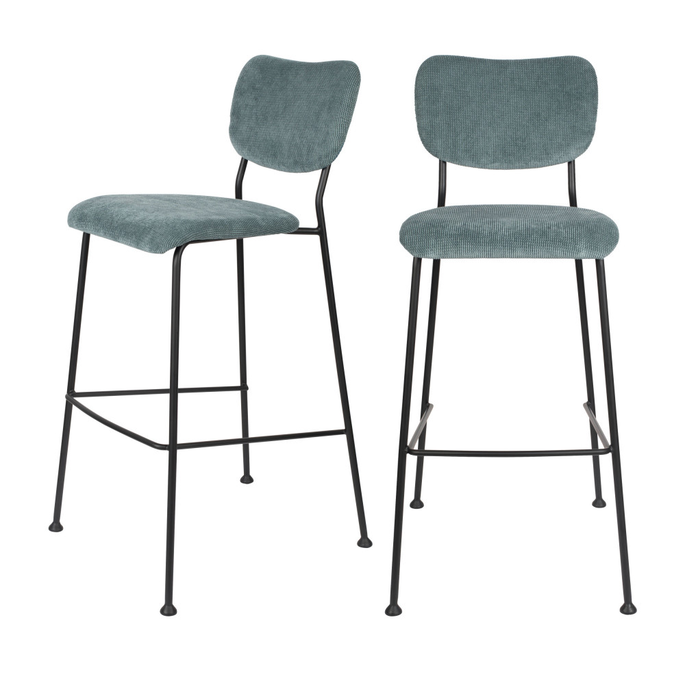 2 tabourets de bar en velours côtelé 75cm gris (photo) 2 tabourets de bar en velours côtelé 75cm gris
