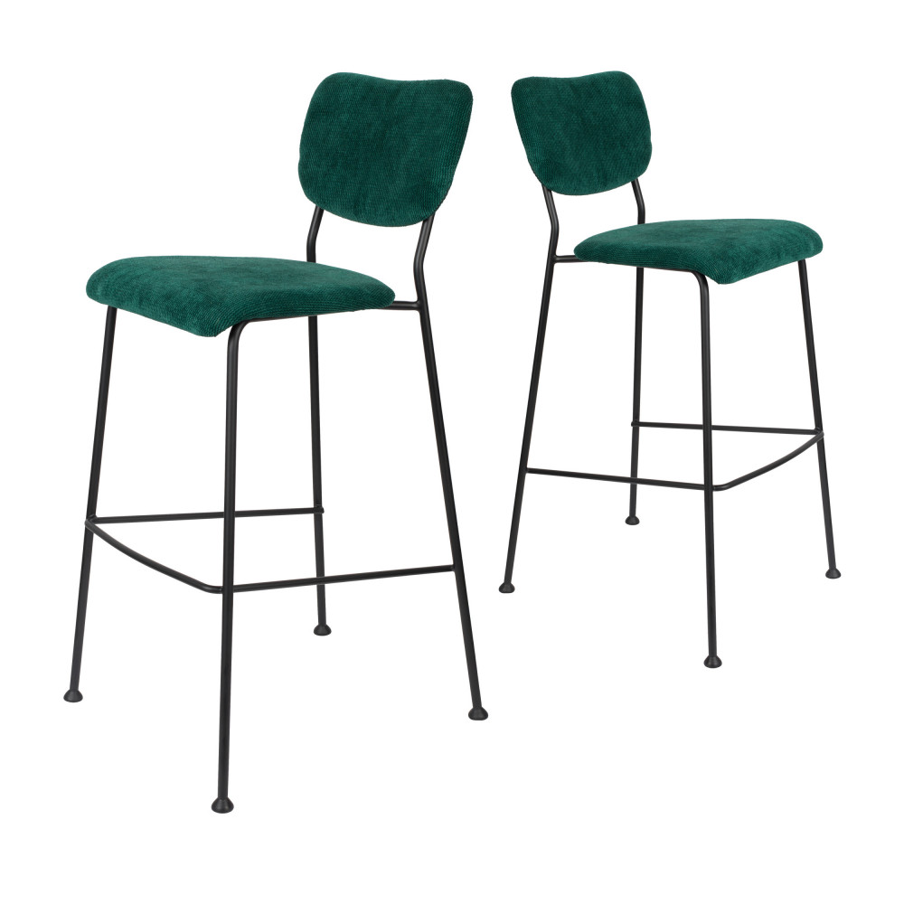 2 tabourets de bar velours côtelé 75cm vert forêt (photo) 2 tabourets de bar velours côtelé 75cm vert forêt