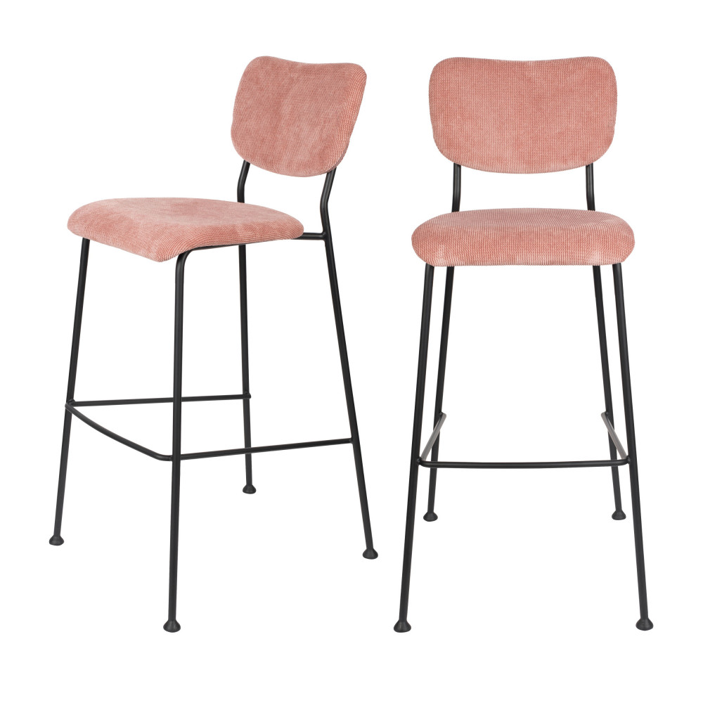 2 tabourets de bar en velours côtelé 75cm rose 2 tabourets de bar en velours côtelé 75cm rose