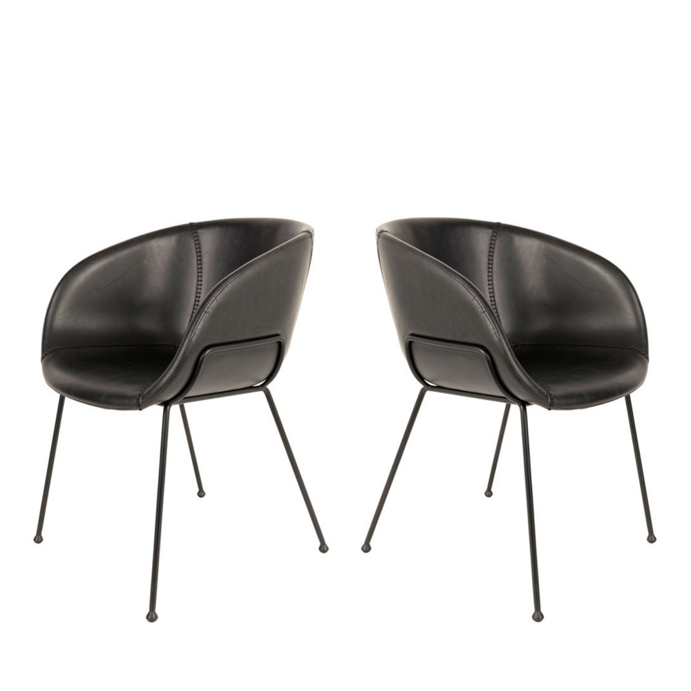 2 fauteuils de table en simili noir