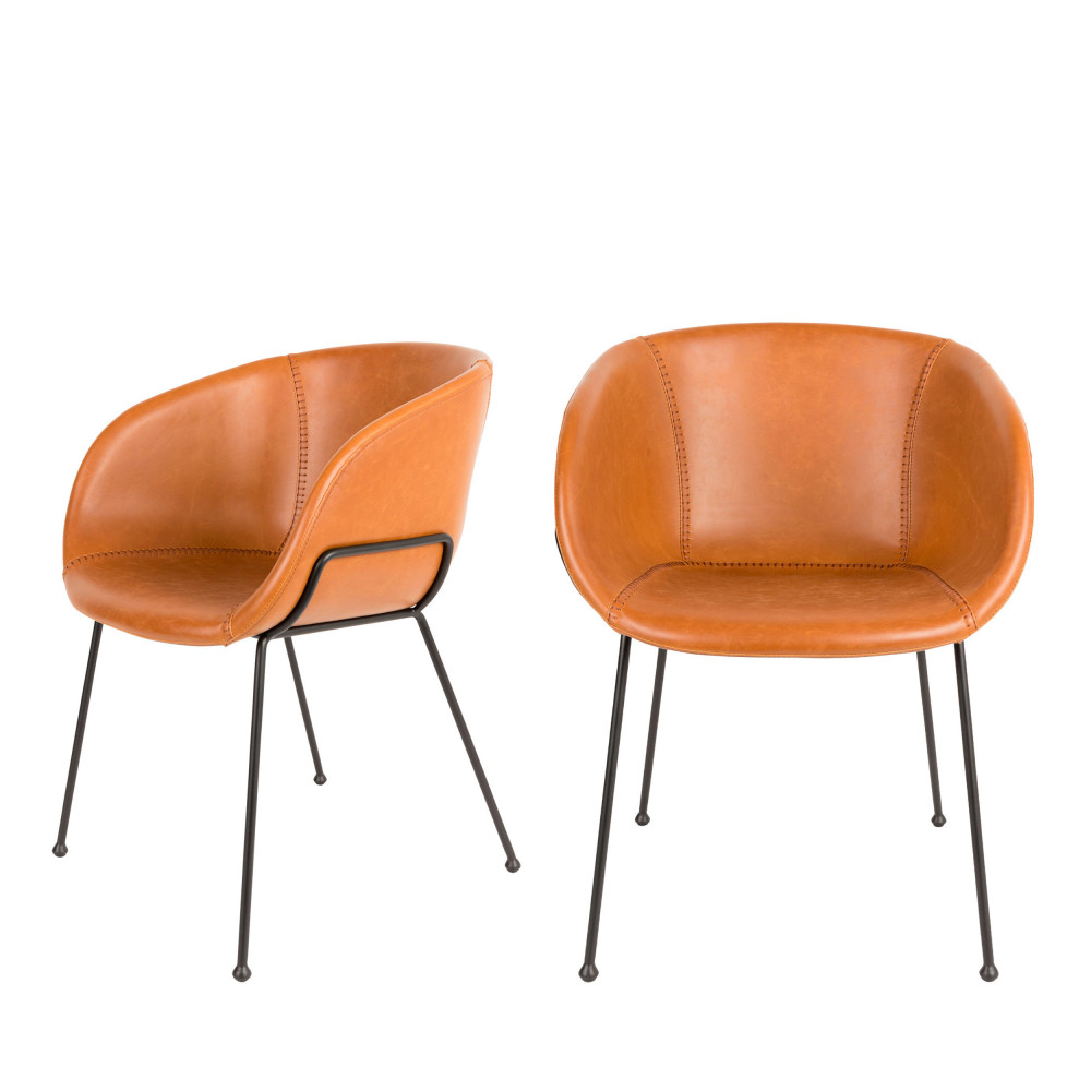2 fauteuils de table en simili cognac