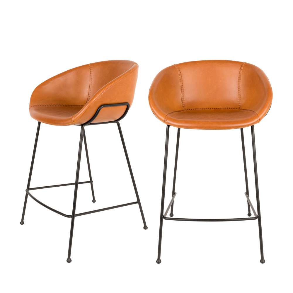 2 tabourets de bar 65cm en simili cognac (photo) 2 tabourets de bar 65cm en simili cognac