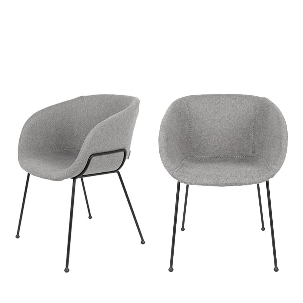 2 fauteuils de table en tissu gris