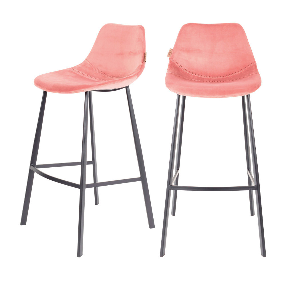 2 tabourets de bar velours 80cm rose (photo) 2 tabourets de bar velours 80cm rose