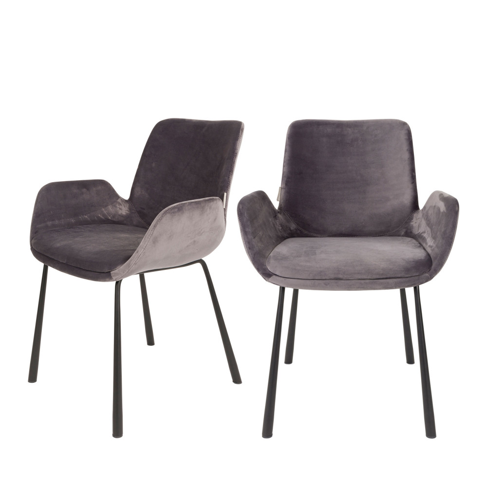 2 fauteuils de table en velours gris foncÃ©
