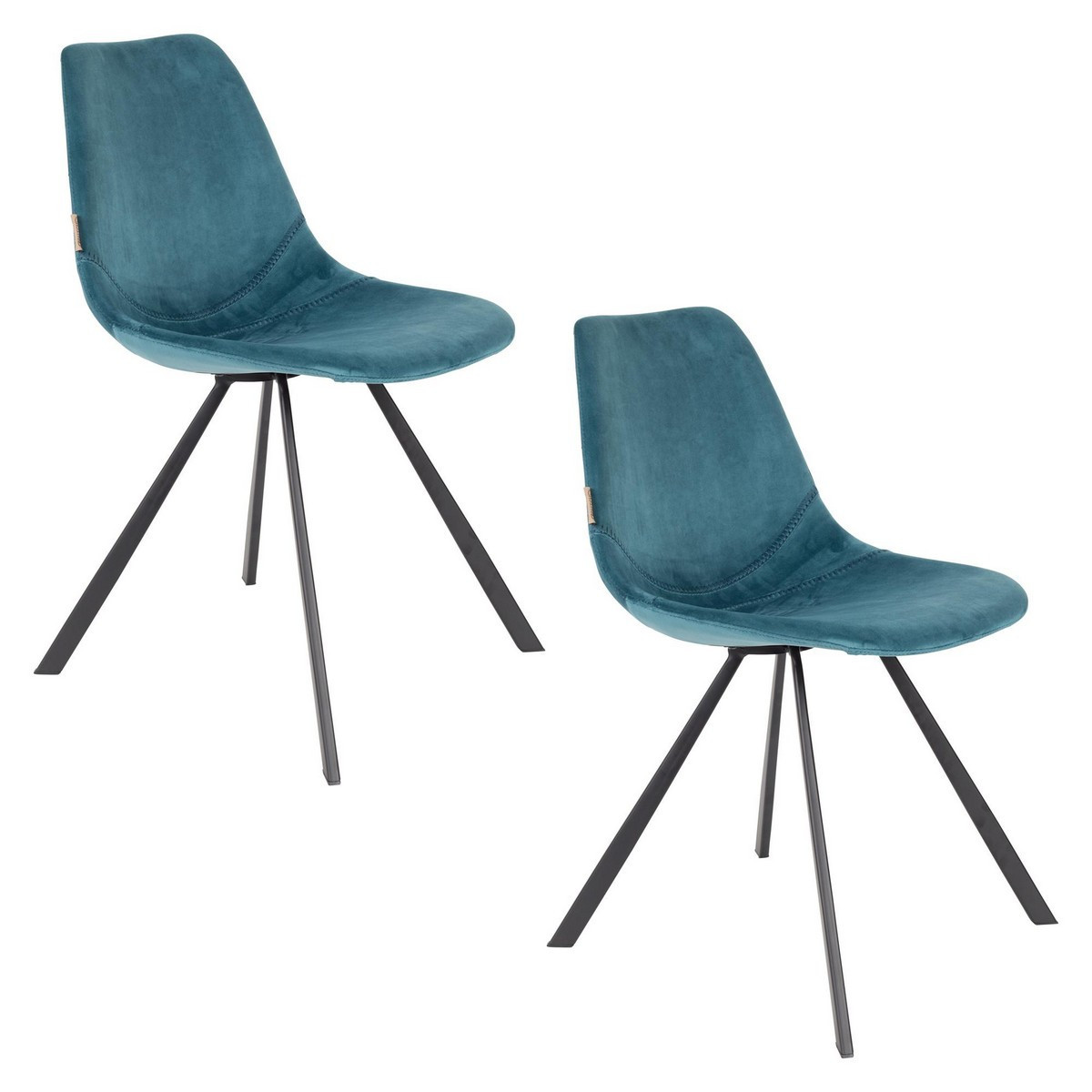 2 chaises en velours bleu pétrole