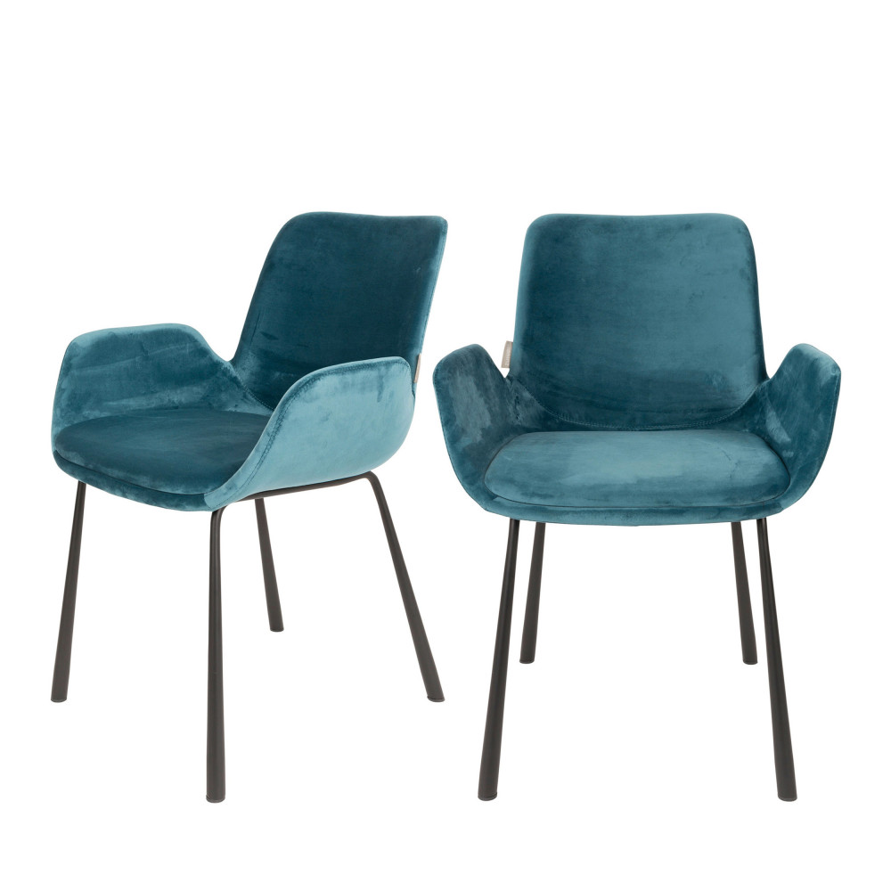 2 fauteuils de table en velours bleu pÃ©trole