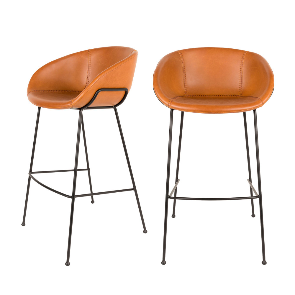 2 tabourets de bar 76cm en simili cognac (photo) 2 tabourets de bar 76cm en simili cognac