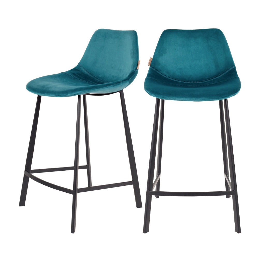 2 tabourets de bar en velours 65cm bleu pétrole (photo) 2 tabourets de bar en velours 65cm bleu pétrole