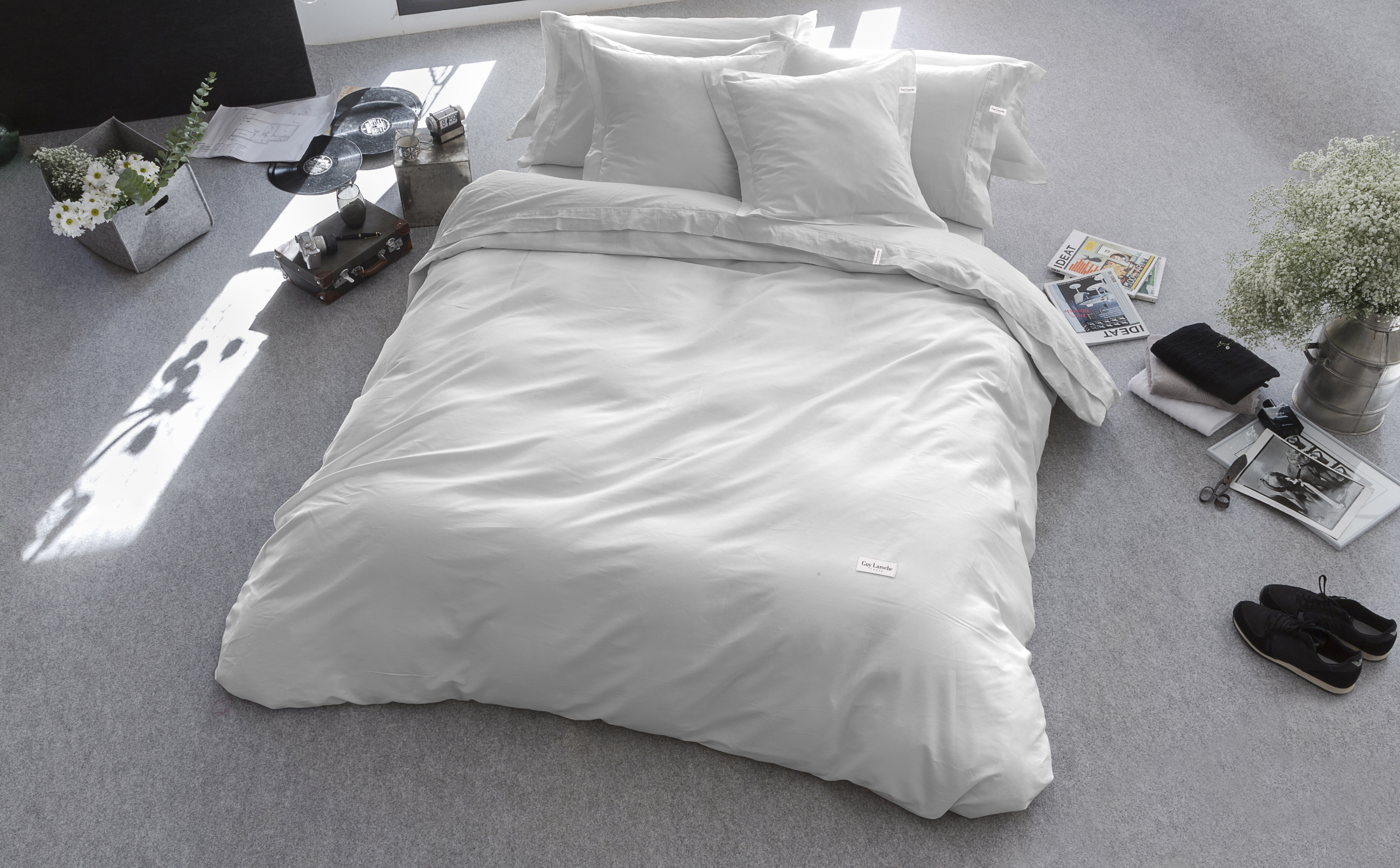 Drap de lit en coton percale blanc 160x280 (photo) Drap de lit en coton percale blanc 160x280