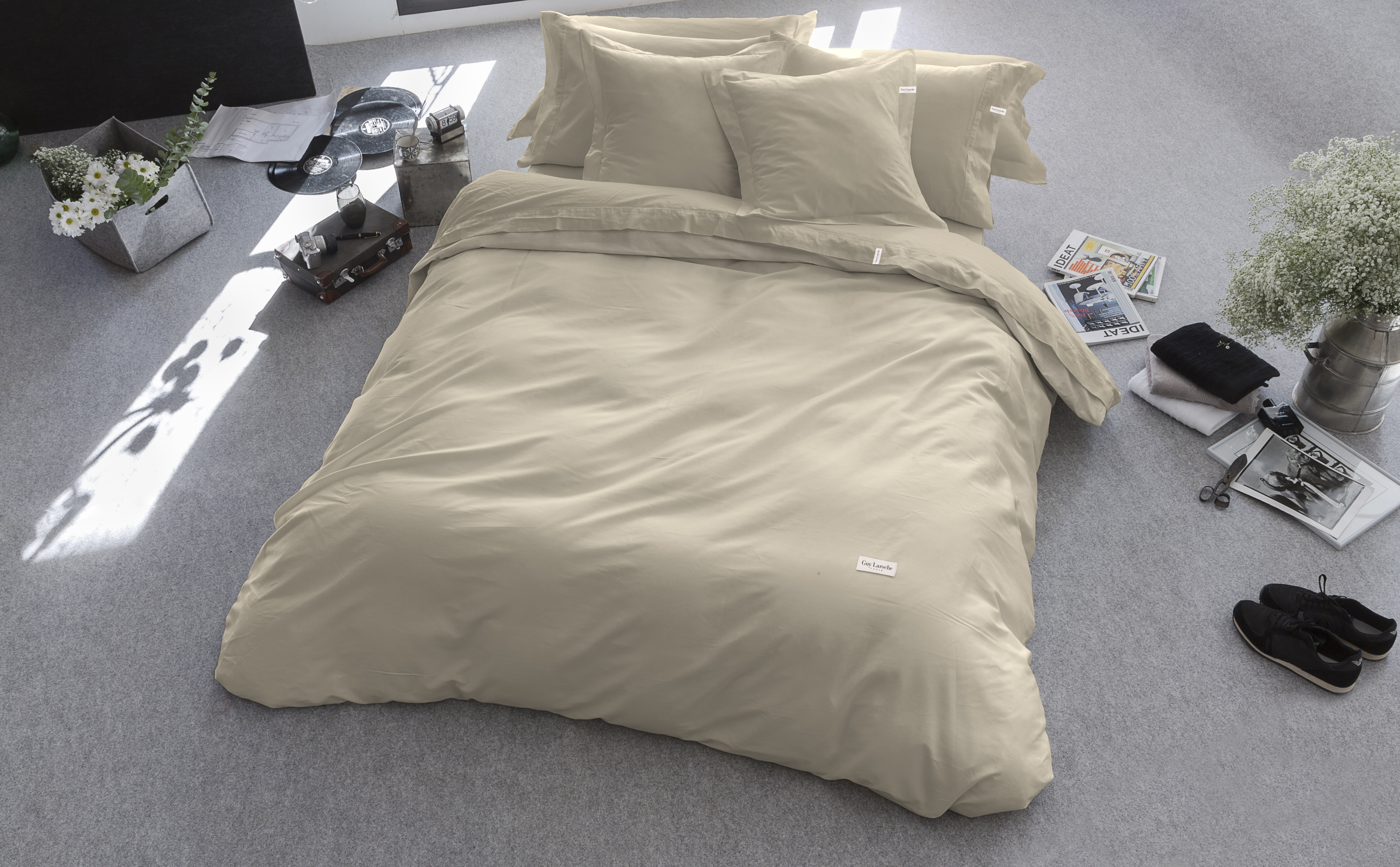 Drap de lit en coton percale crème 160x280 (photo) Drap de lit en coton percale crème 160x280