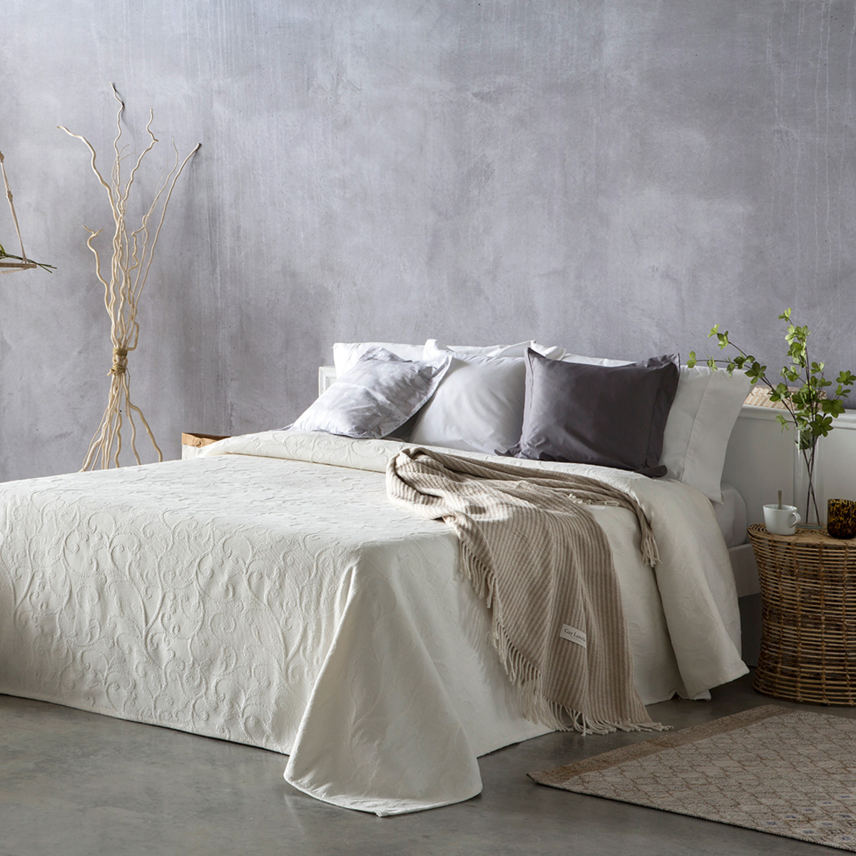 Couvre lit en coton beige 250x270