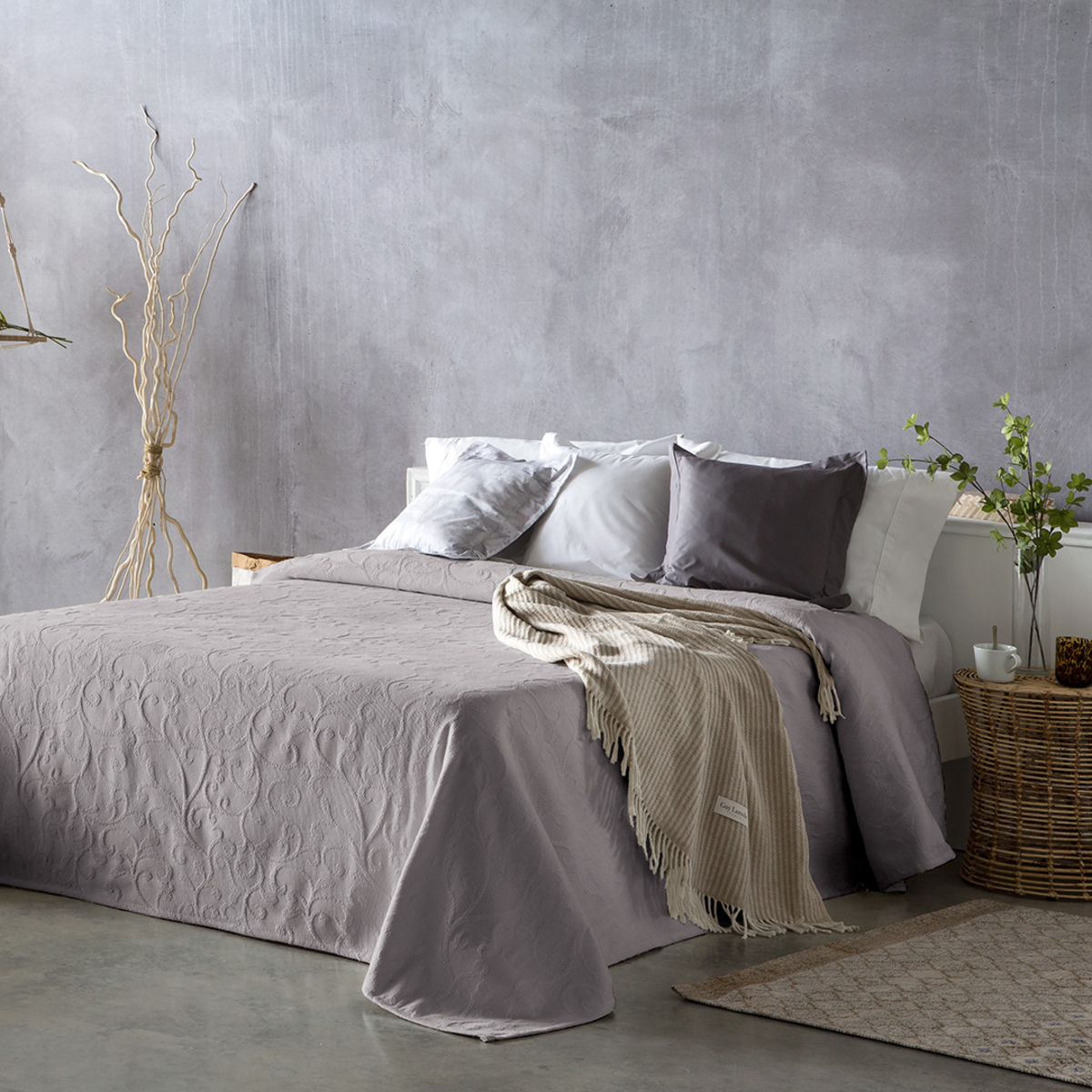 Couvre lit en coton gris 180x270 Couvre lit en coton gris 180x270