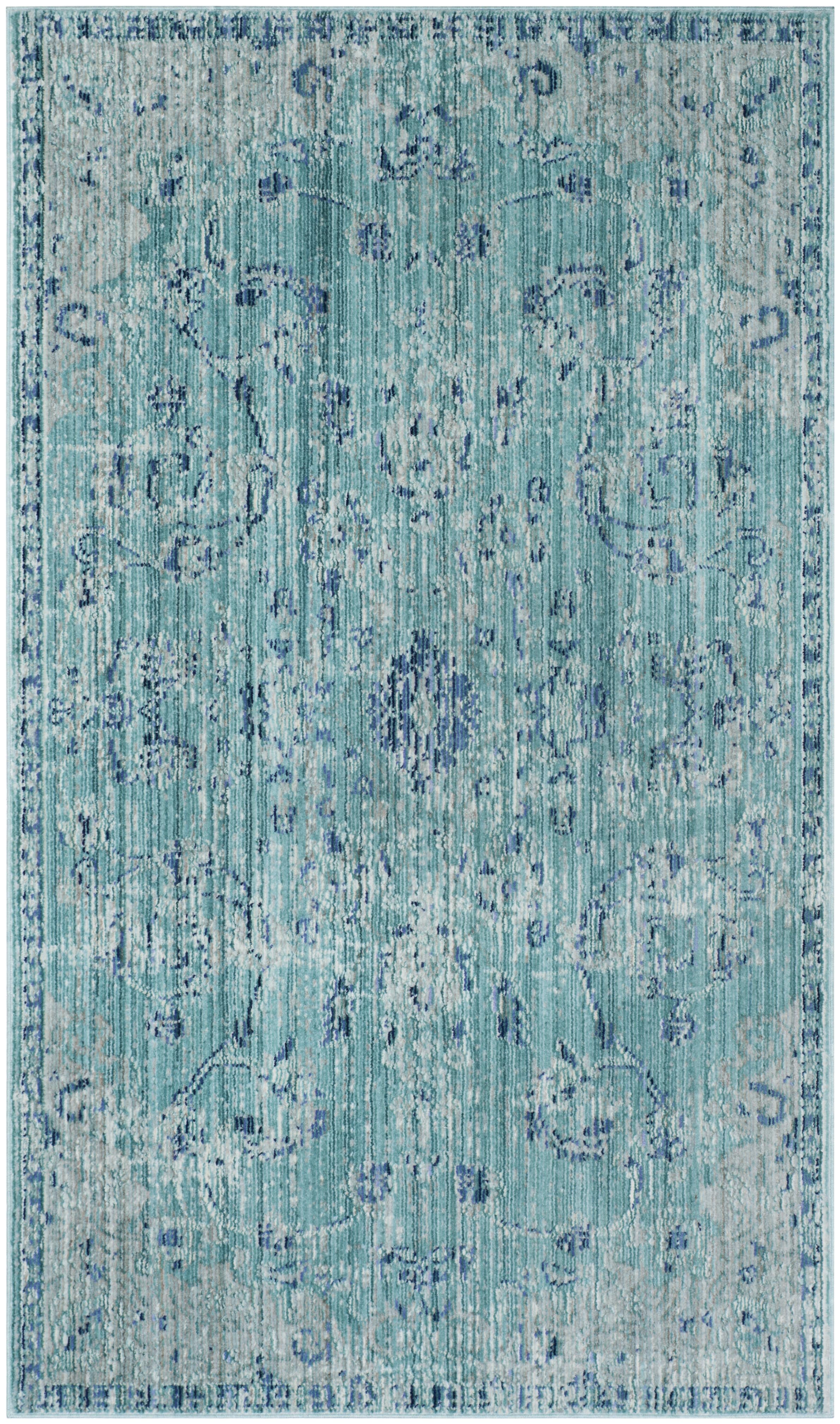 Tapis de salon d'inspiration vintage bleu canard et multicolore 1... Tapis de salon d'inspiration vintage bleu canard et multicolore 1...