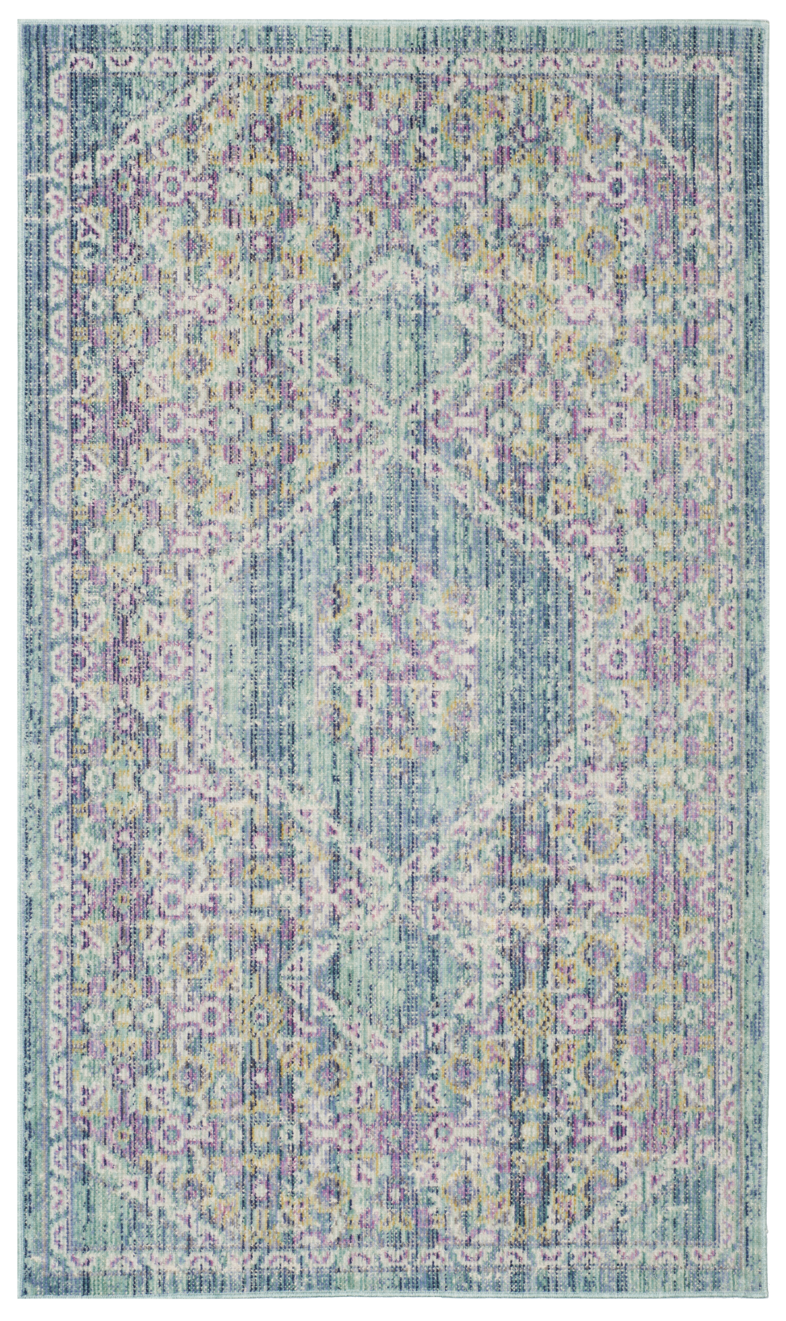 Tapis de salon d'inspiration vintage bleu et multicolore 90x150 Tapis de salon d'inspiration vintage bleu et multicolore 90x150