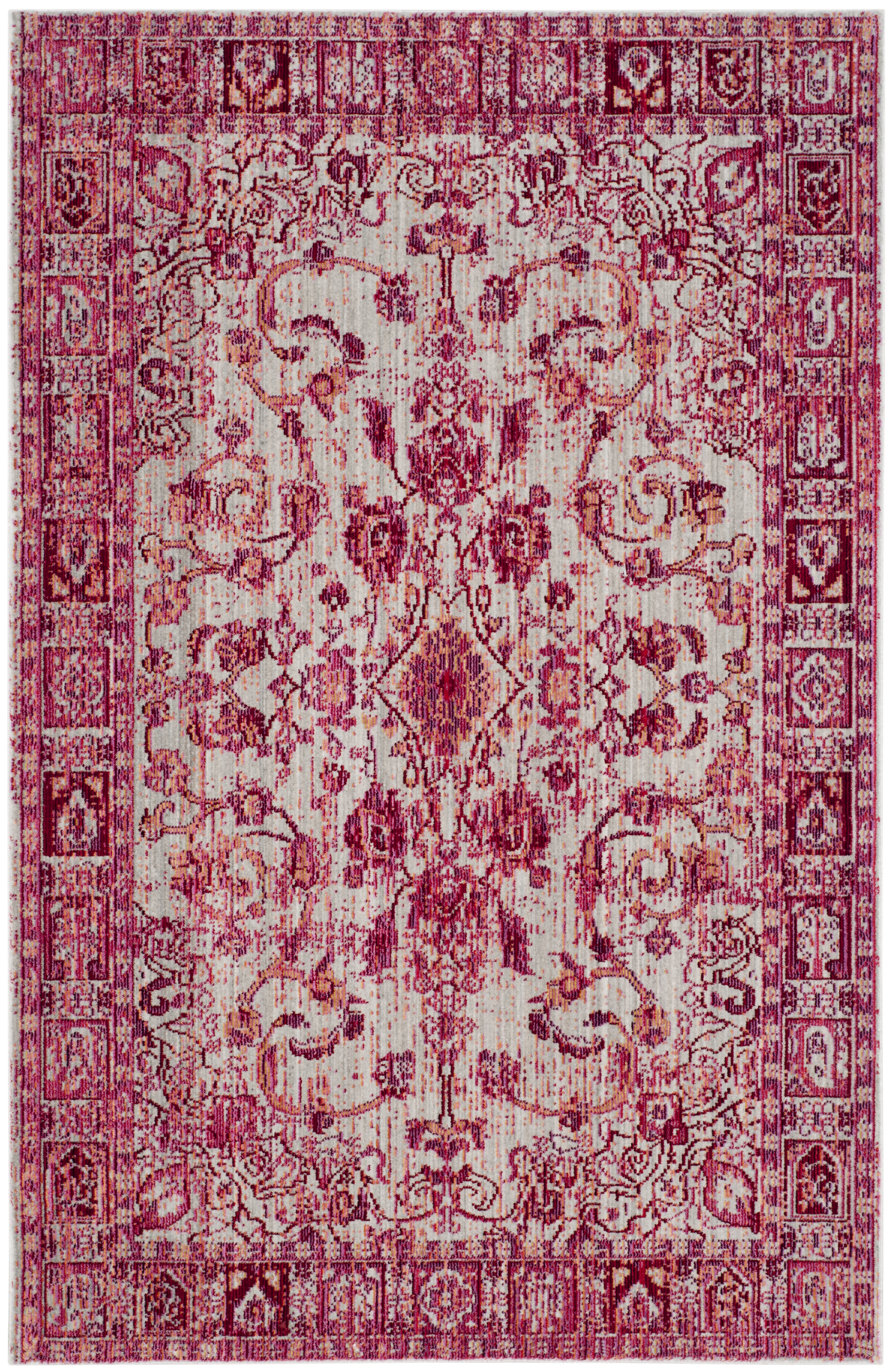 Tapis de salon d'inspiration vintage fuchsia et multicolore 120x180 Tapis de salon d'inspiration vintage fuchsia et multicolore 120x180