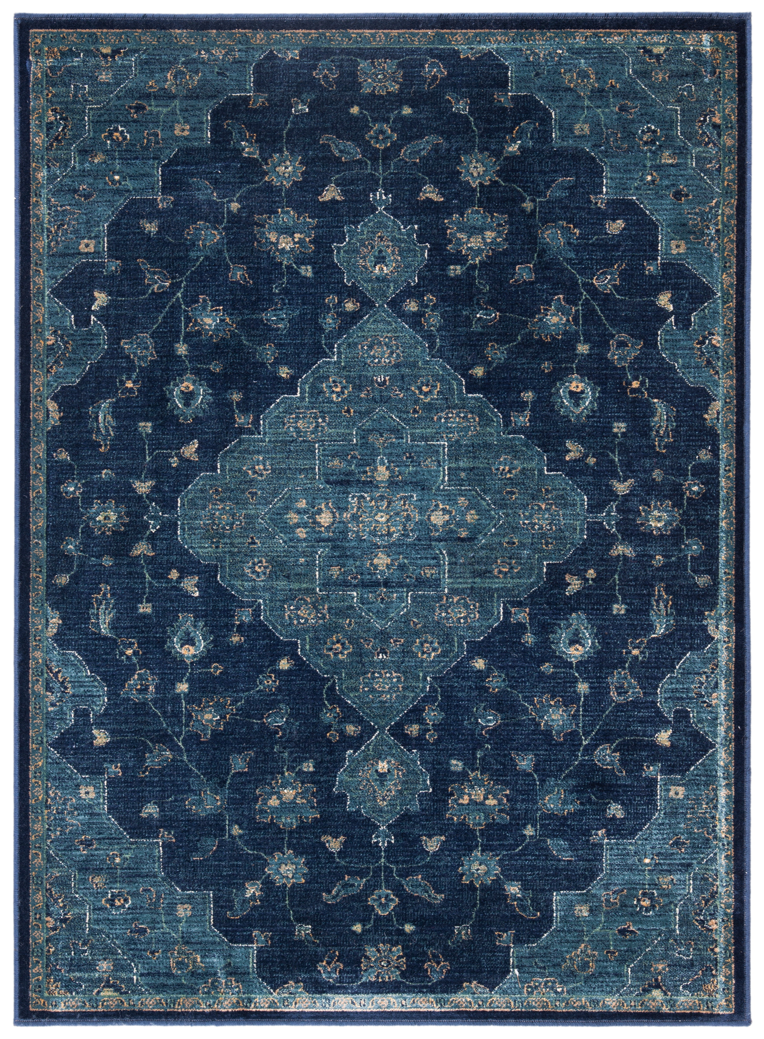 Tapis de salon interieur en bleu marine & bleu canard, 201 x 279 cm