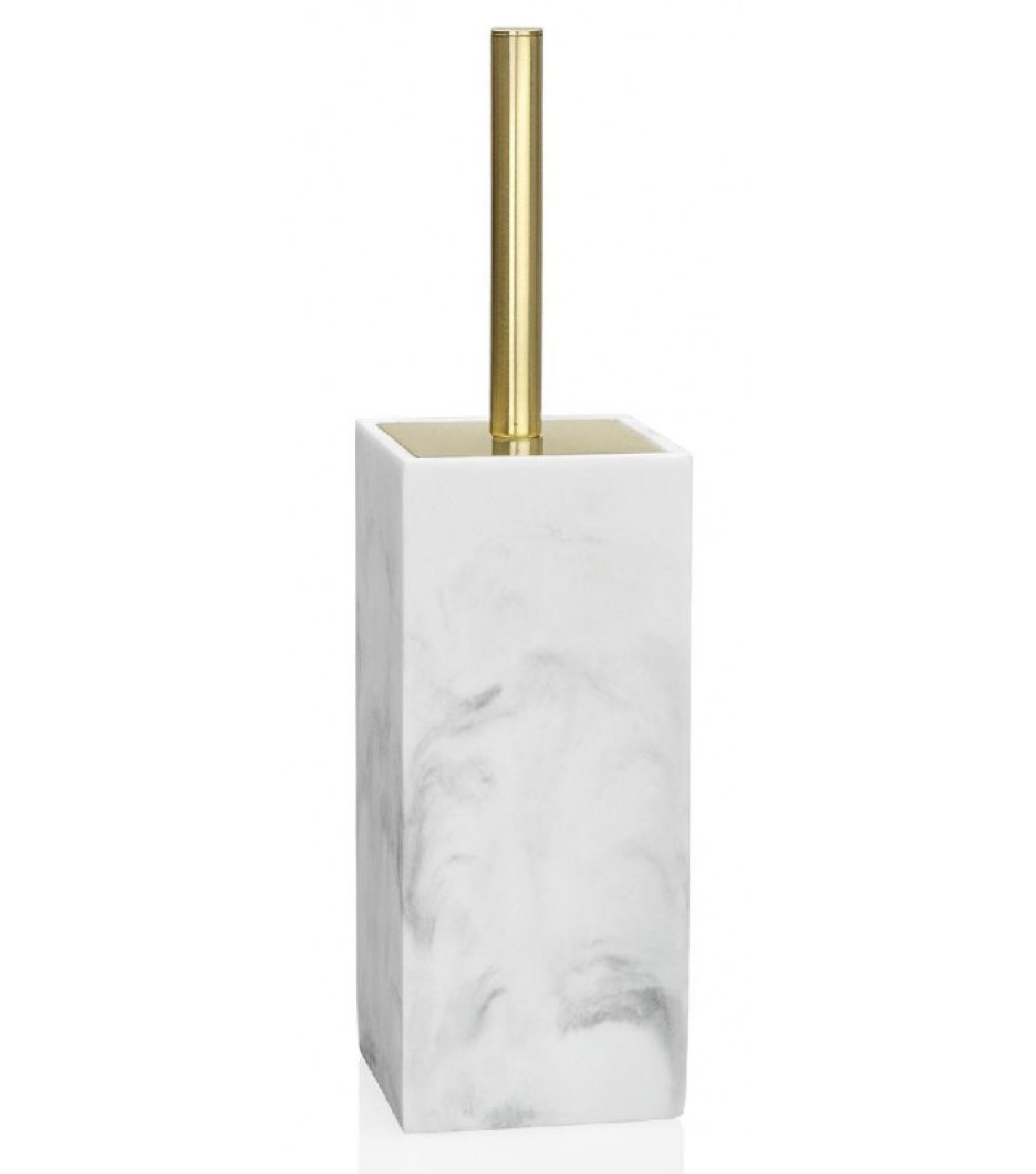 Brosse WC en résine effet marbre blanc et métal doré