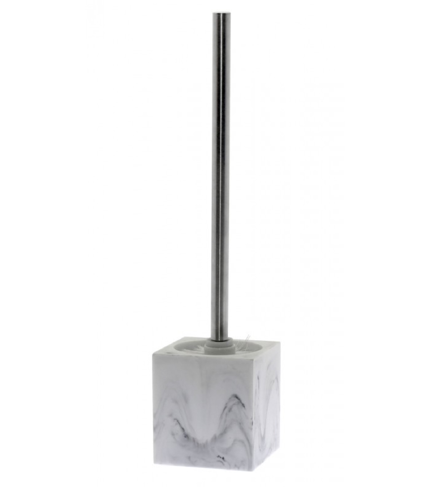 Brosse WC en résine effet marbre blanc et métal chrome Brosse WC en résine effet marbre blanc et métal chrome