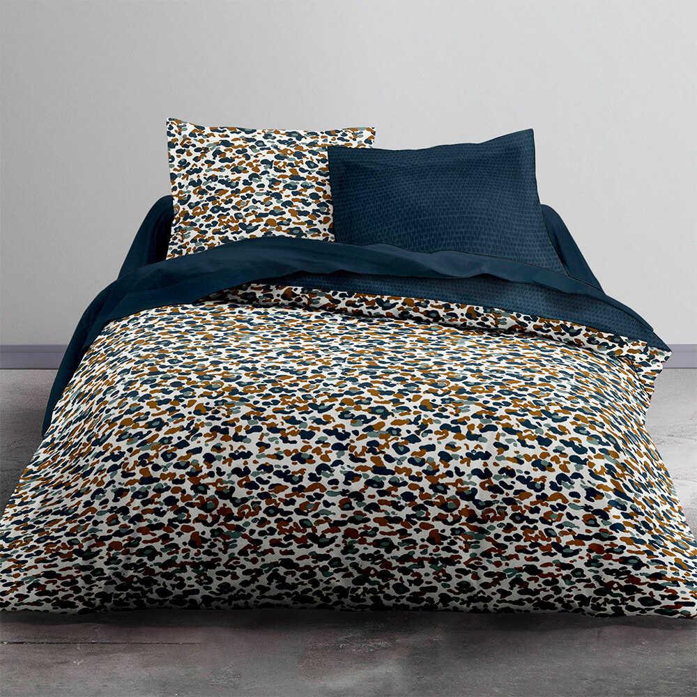 Parure housse de couette coton bleu 240x260cm